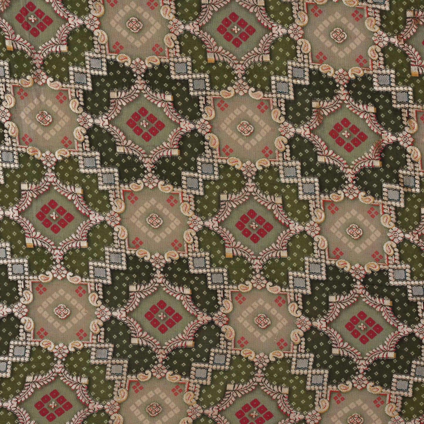 Green Color Tissue Geogette Print Jaquard Fabric