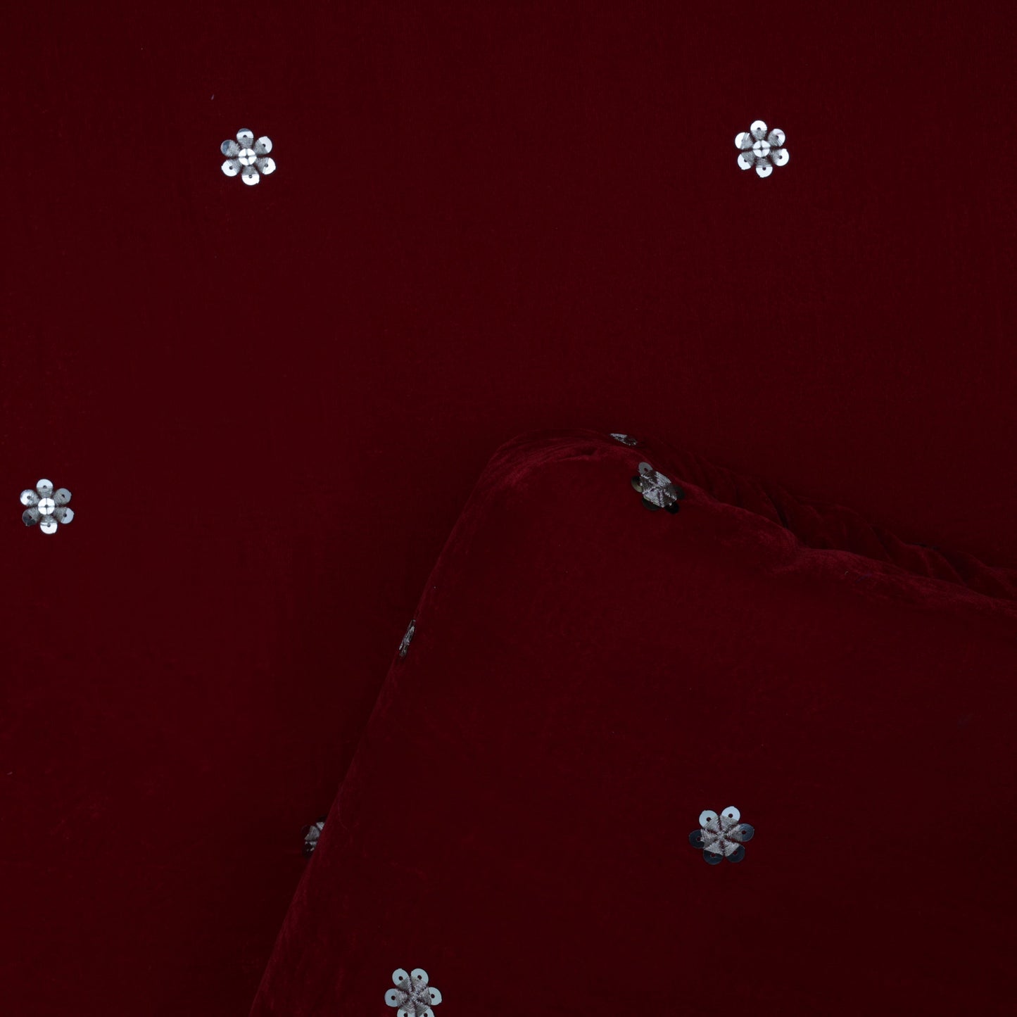 Maroon Color Velvet Border Embroidery Fabric