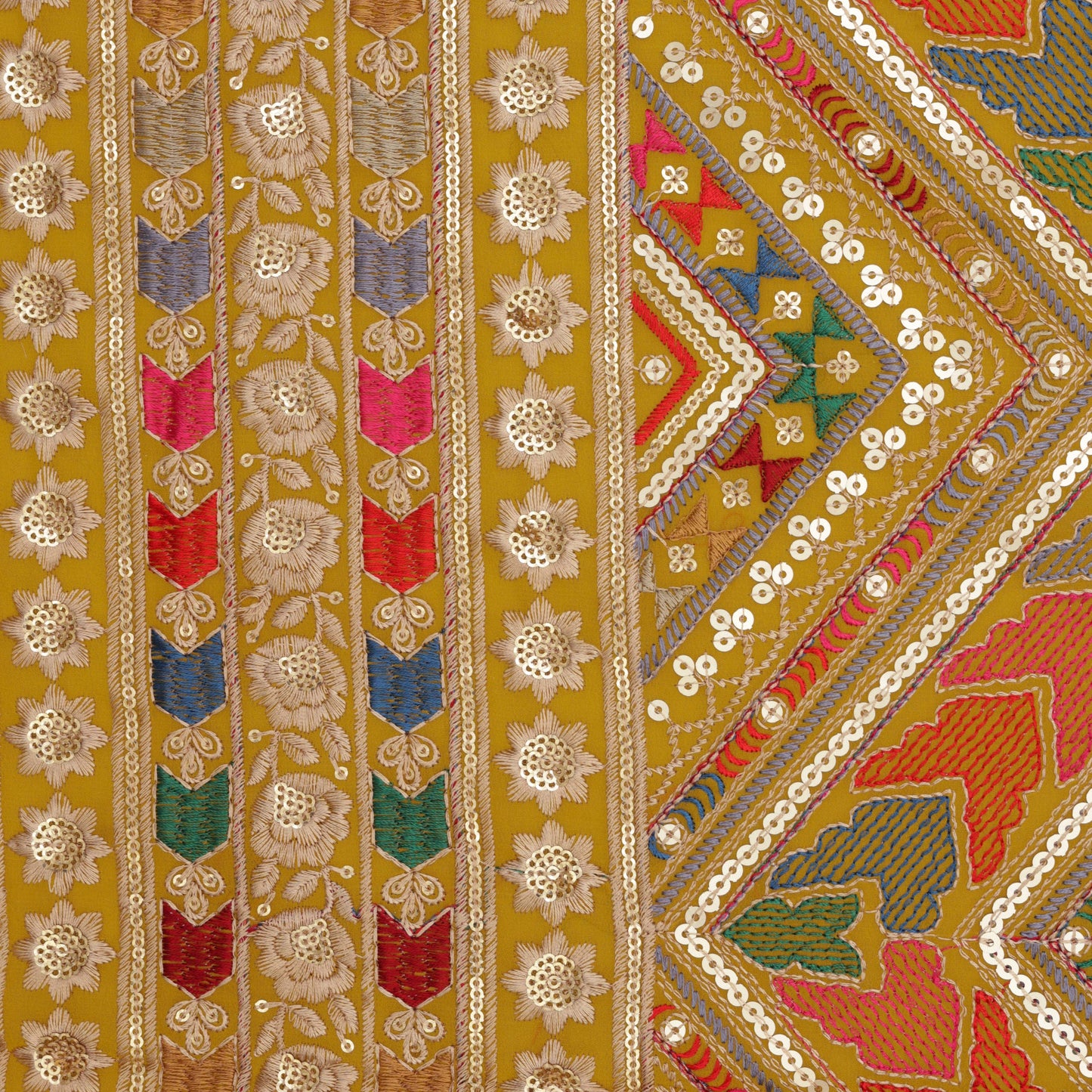 Yellow Color Georgette Embroidery Fabric