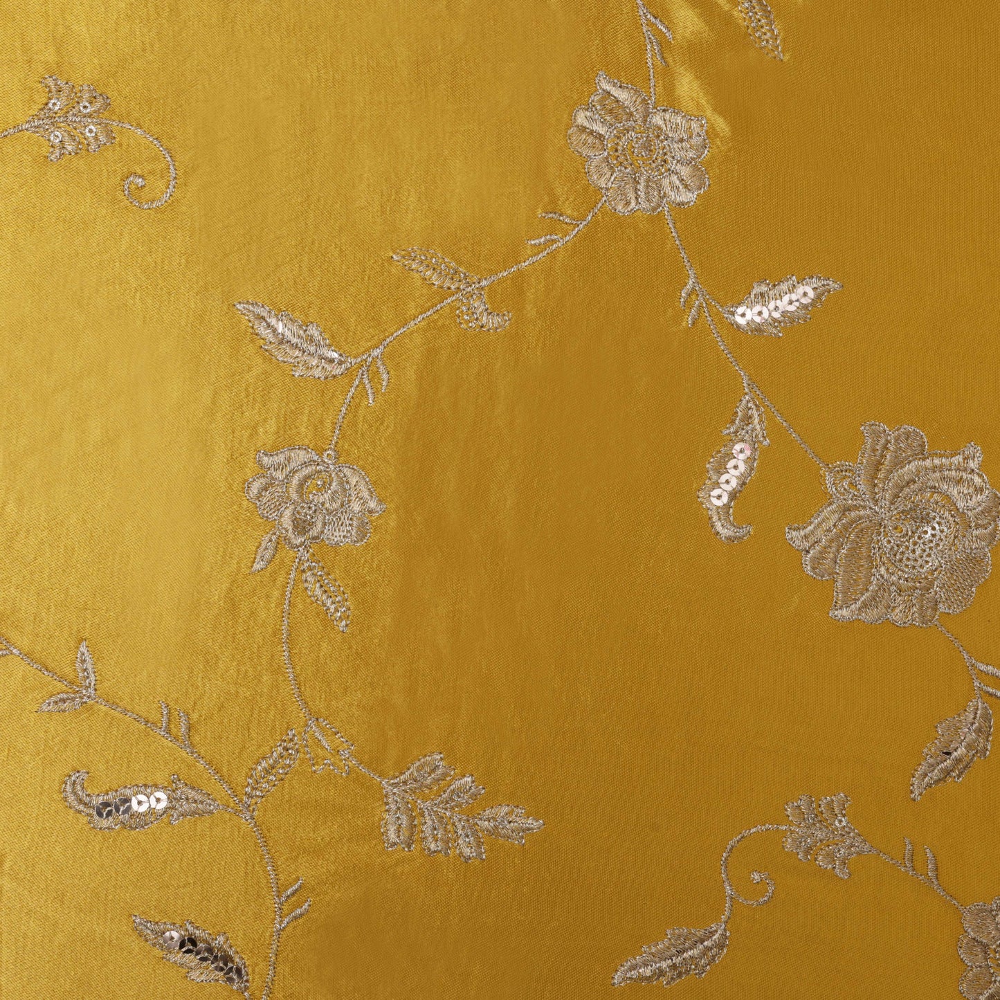 Mustard Color Gajji Silk Embroidery Fabric