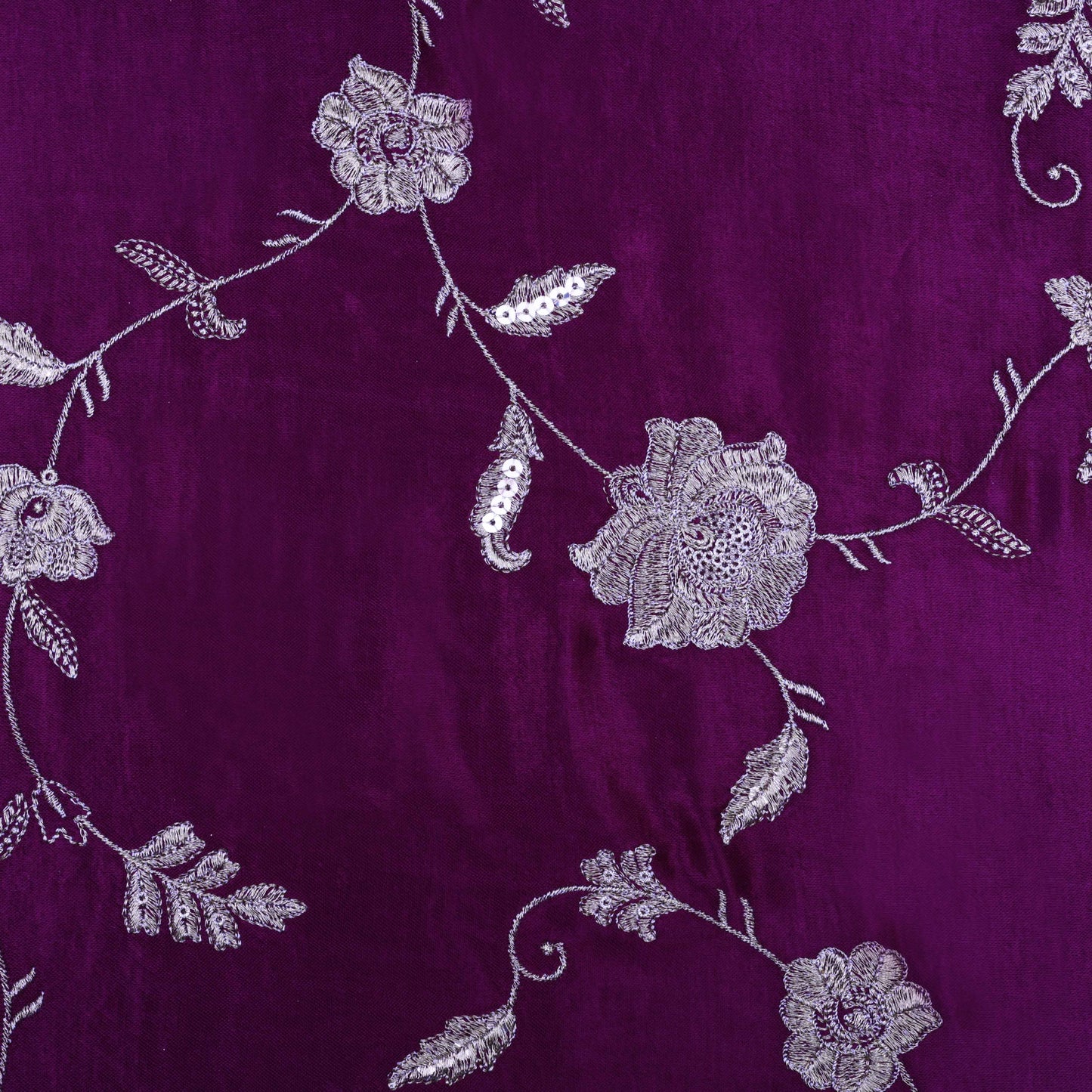 Wine Color Gajji Silk Embroidery Fabric