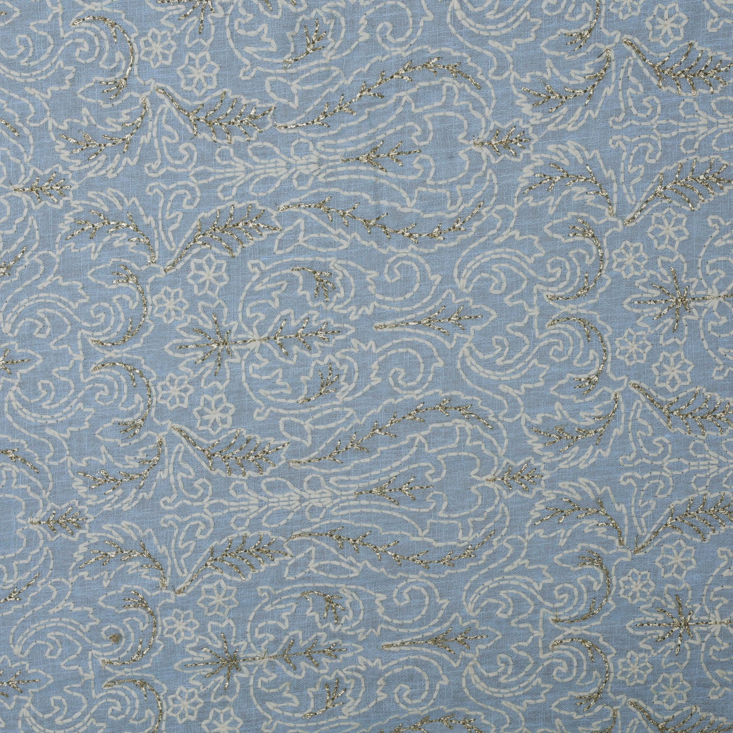 Sky Blue Color Linen Embroidery Fabric