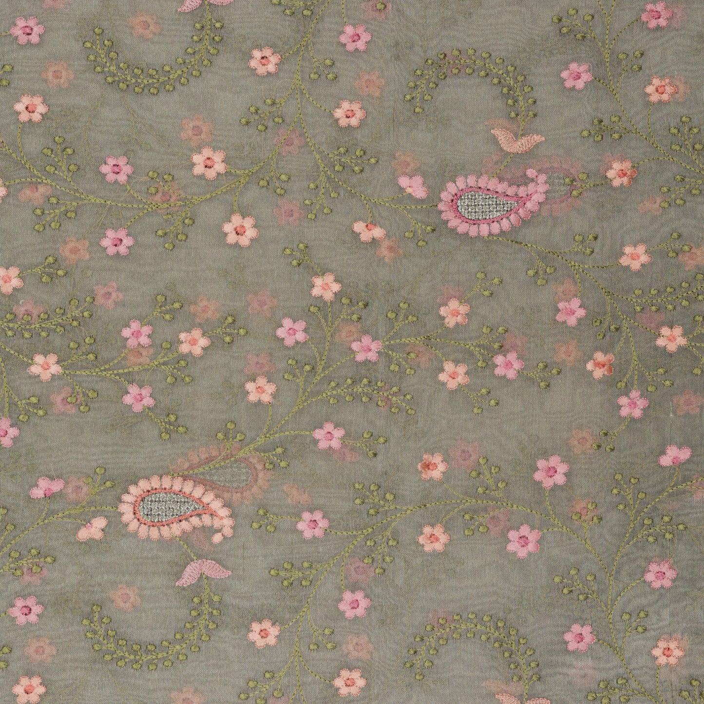 Grey Color Tissue Embroidery Fabric