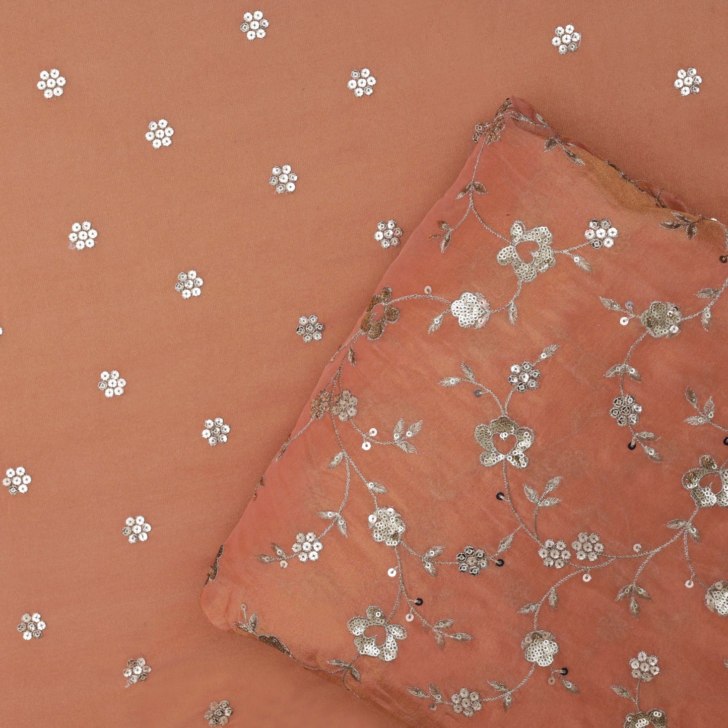 Peach Color Tissue Booti Fabric