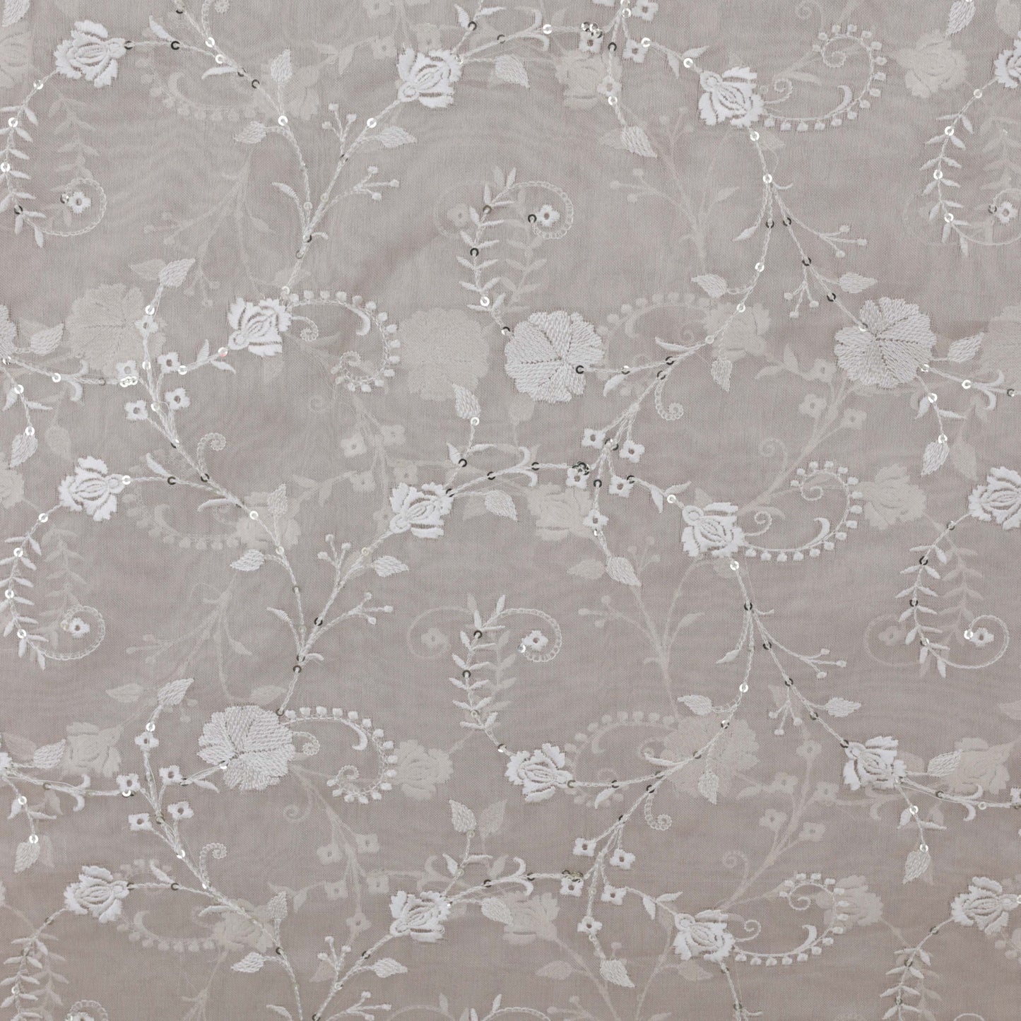 Cream Color Tissue Embroidery Fabric