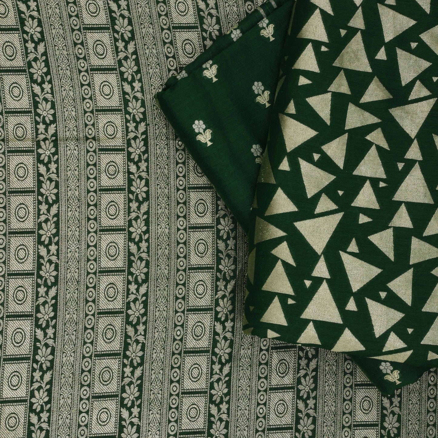 BOTTLE GREEN Color Munga Brocade Fabric