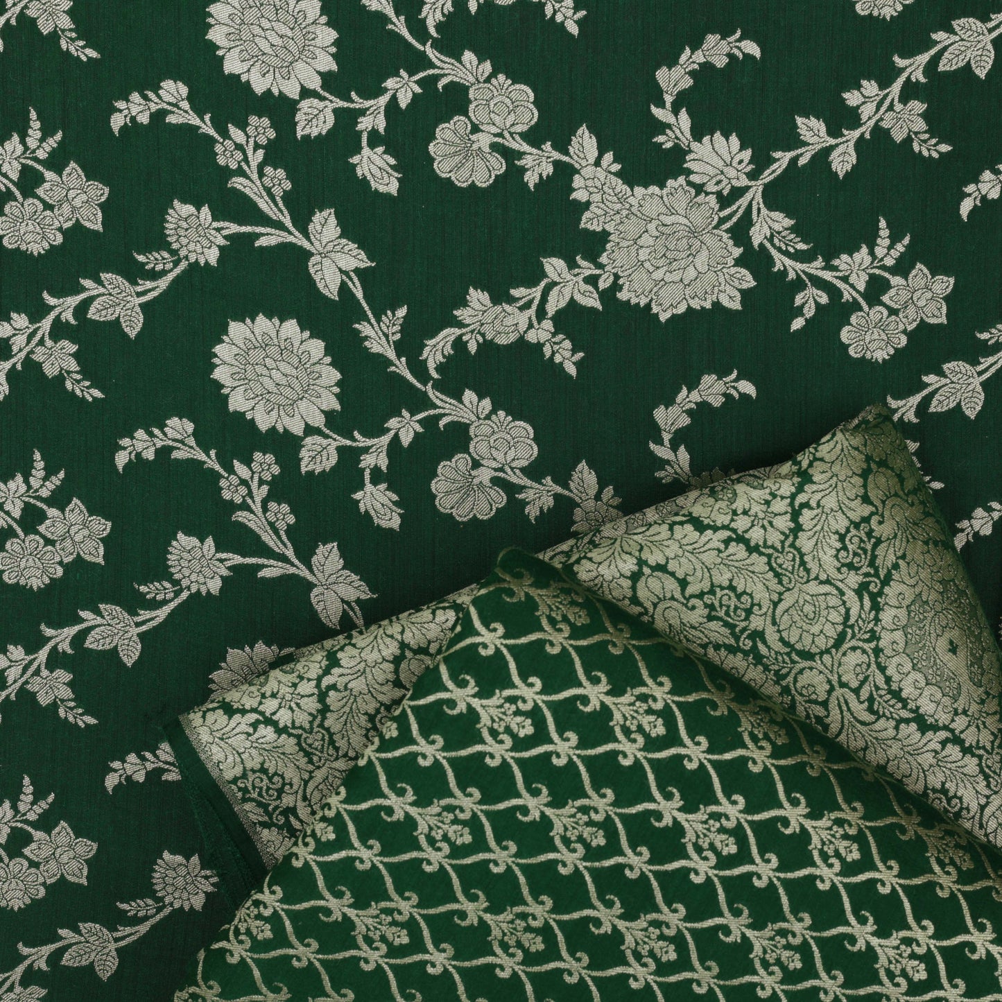 BOTTLE GREEN Color Munga Brocade Fabric