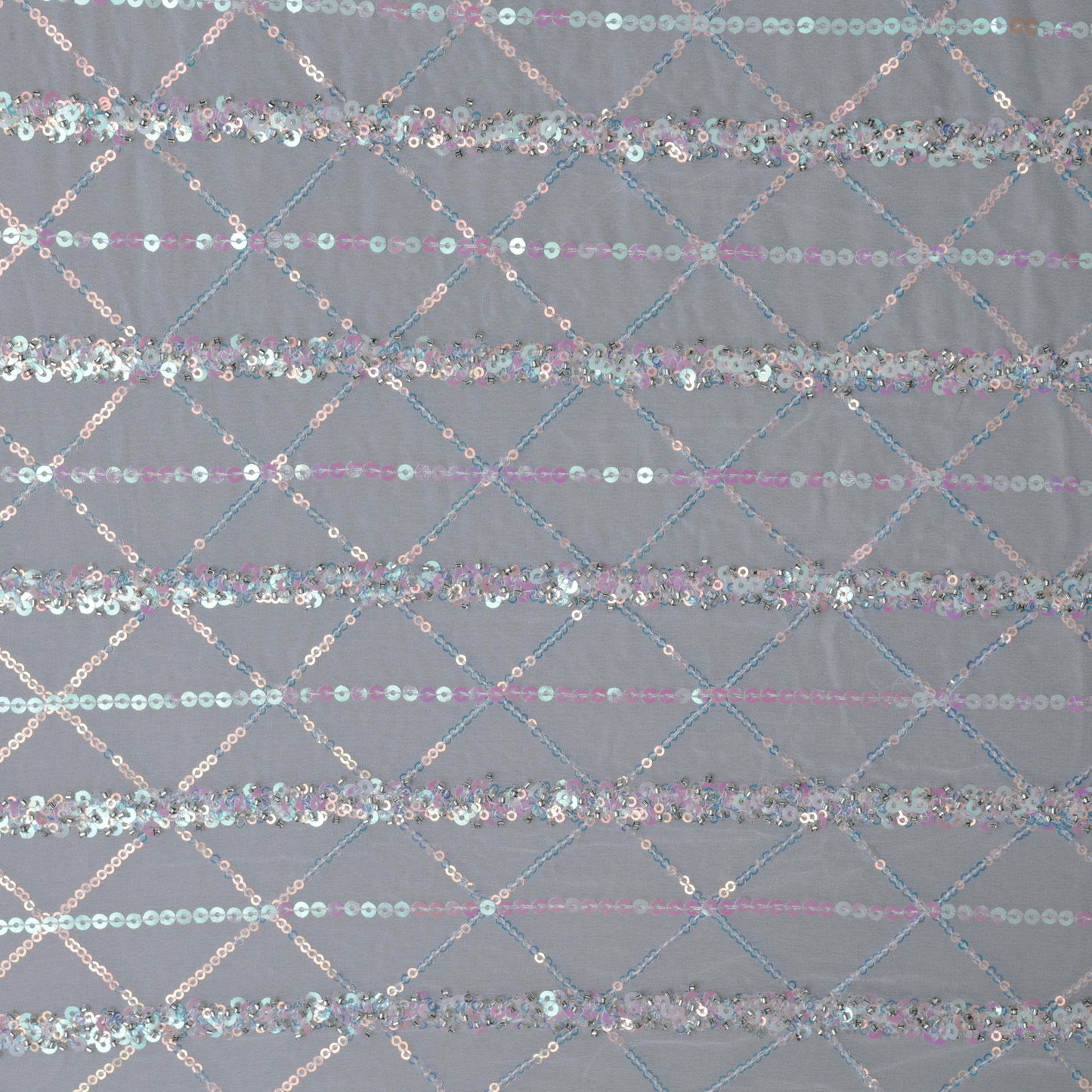 White Color Georgette Sequins Embroidery Fabric