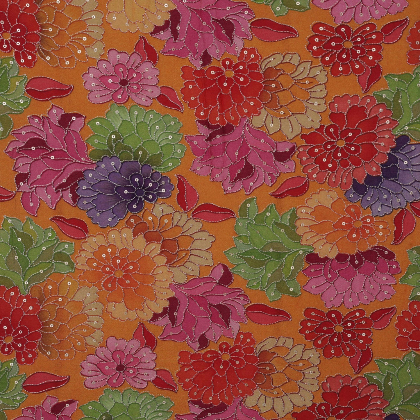 Multi-Color Chinon Position Print Embroidery Fabric