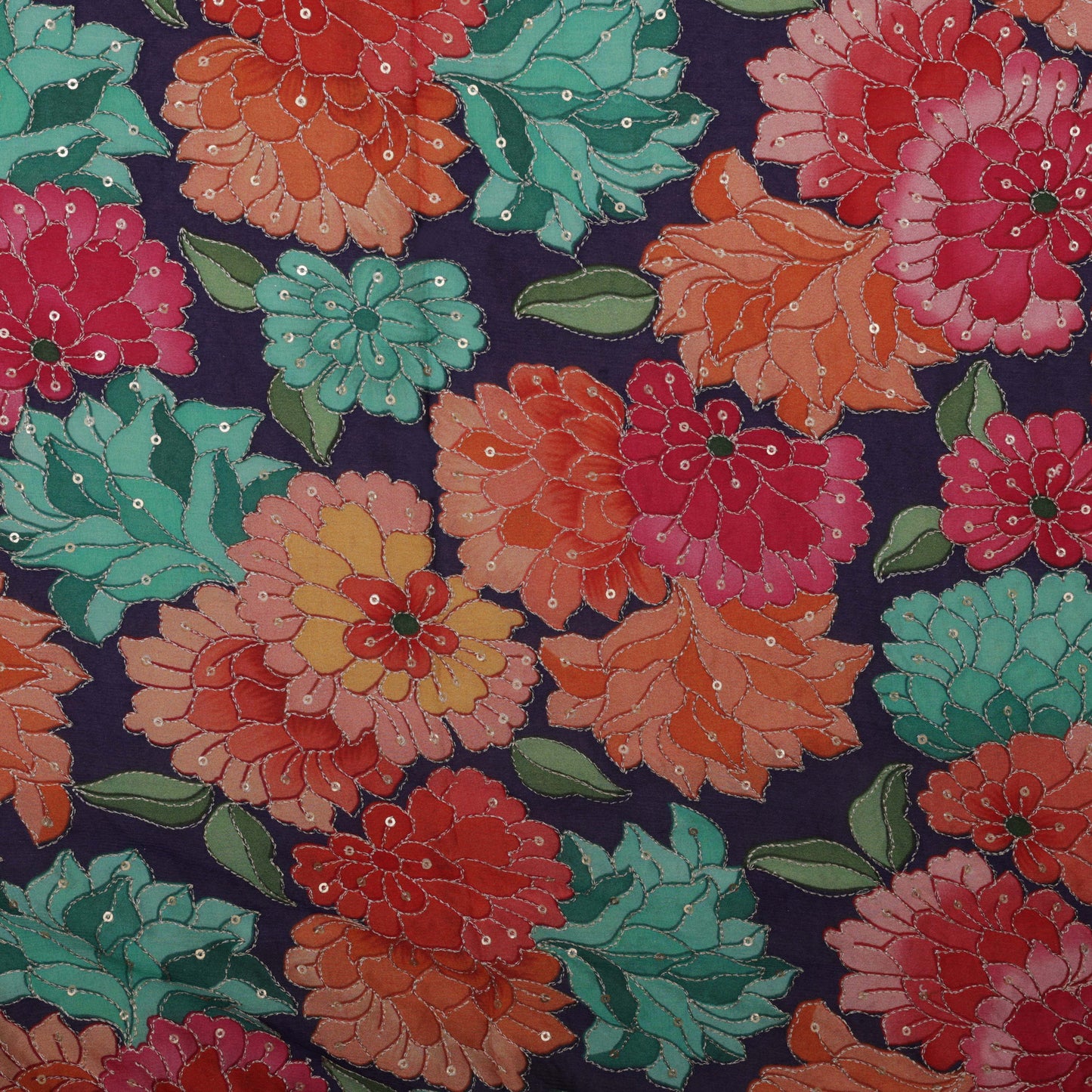 Multi-Color Chinon Position Print Embroidery Fabric