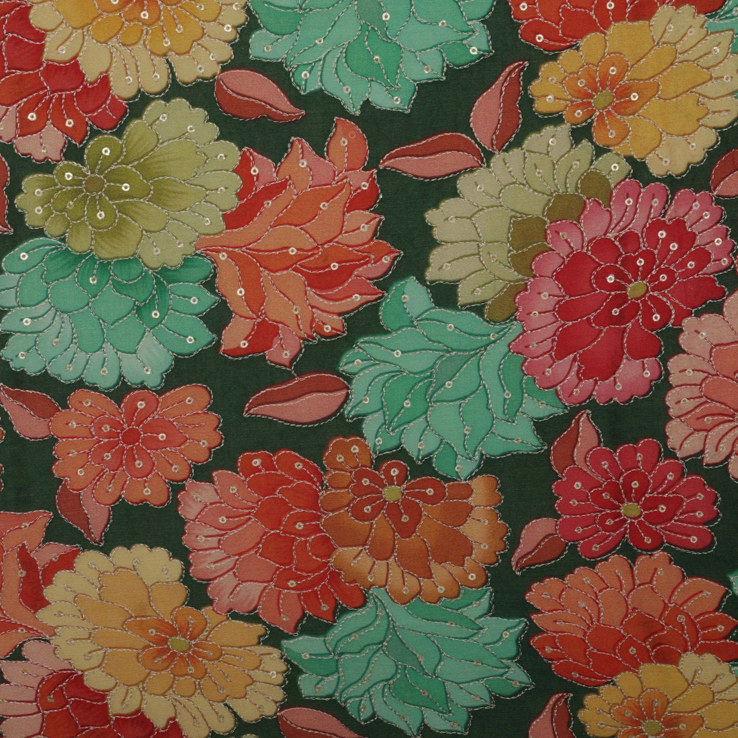 Multi-Color Chinon Position Print Embroidery Fabric