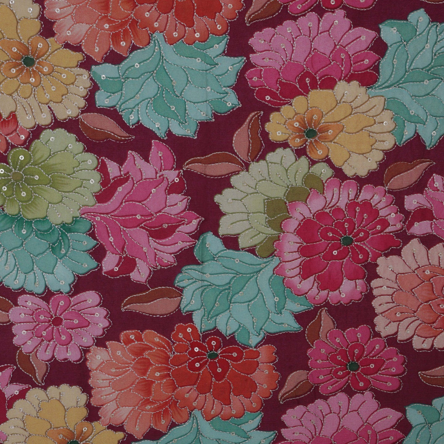 Multi-Color Chinon Position Print Embroidery Fabric