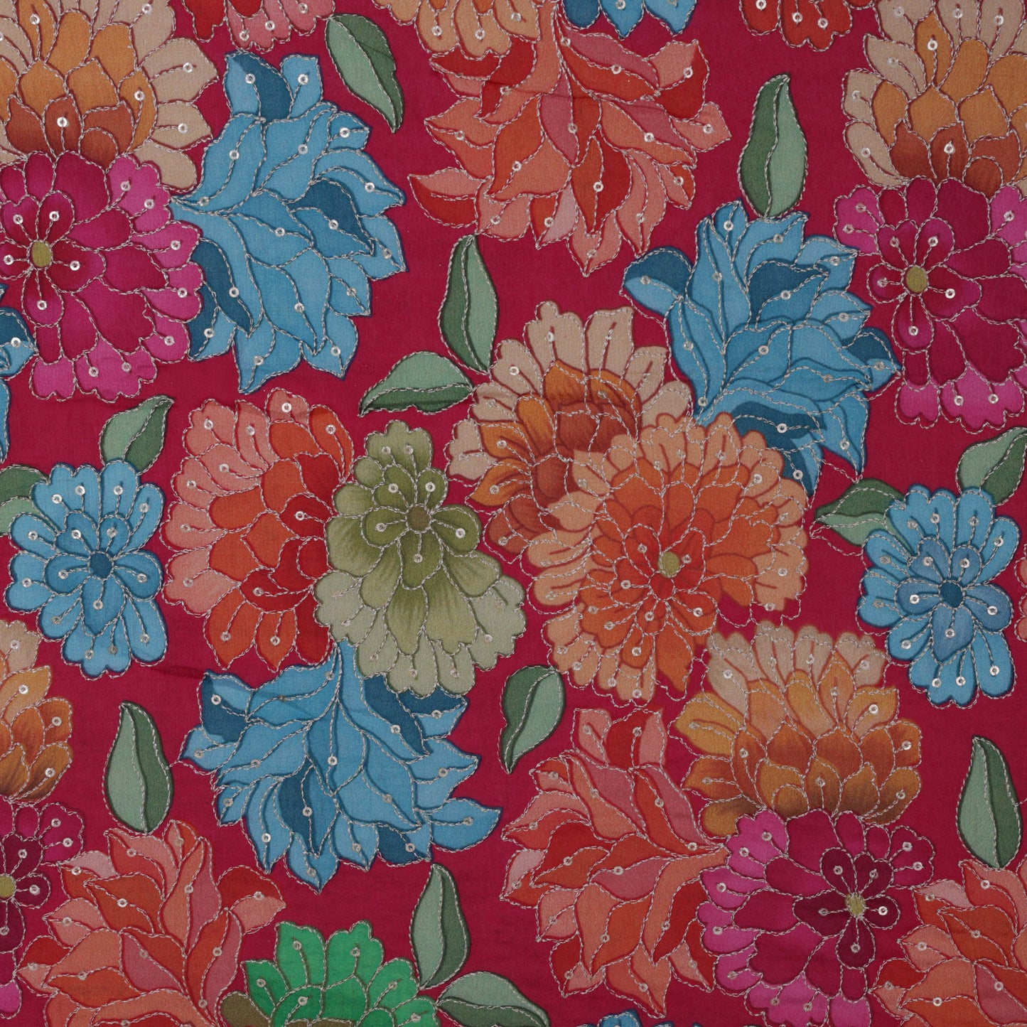 Multi-Color Chinon Position Print Embroidery Fabric