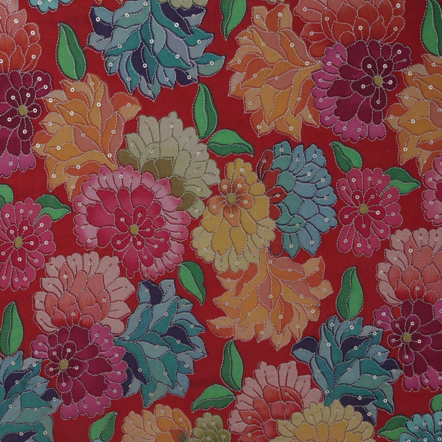 Multi-Color Chinon Position Print Embroidery Fabric