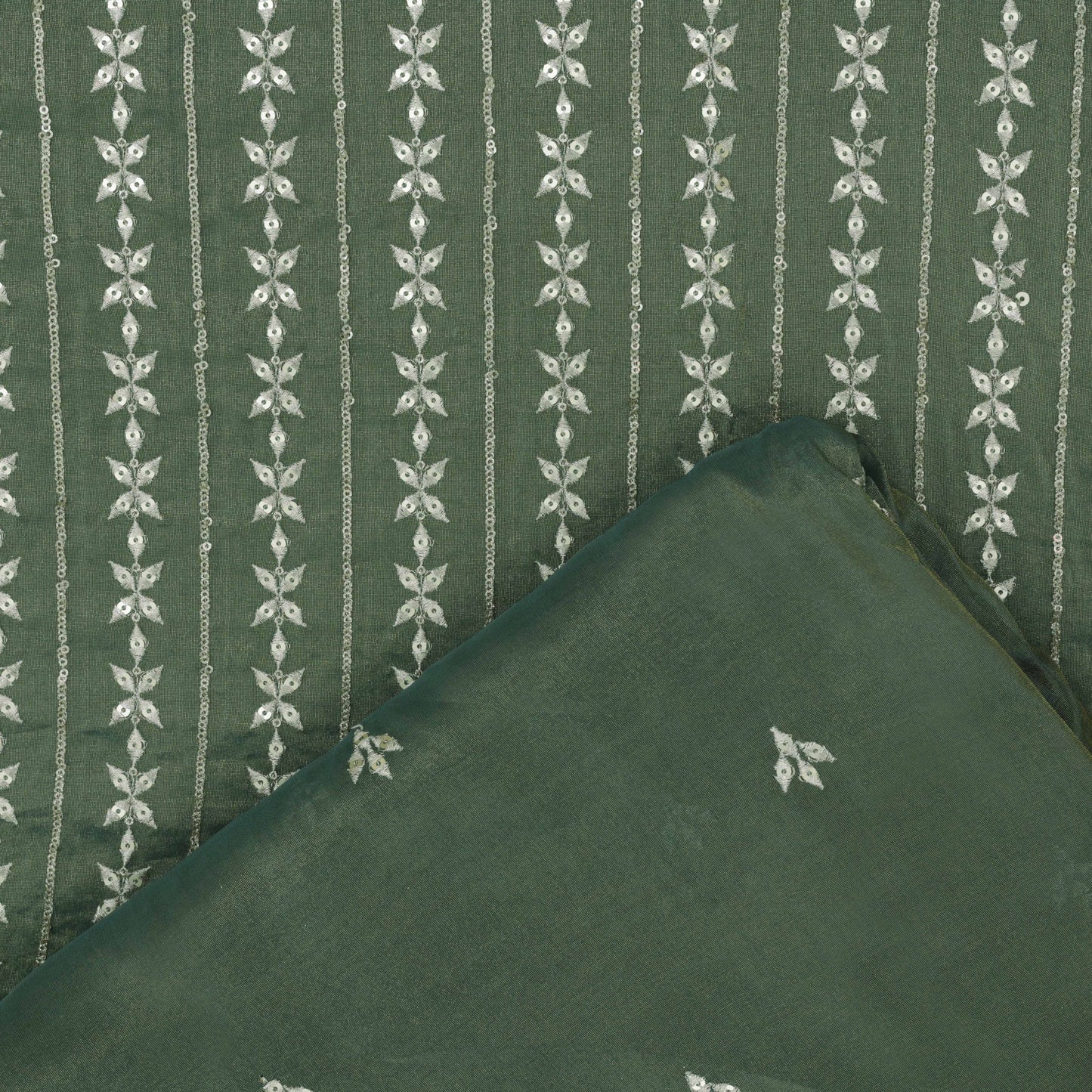 Green Color Georgette Tissue Embroidery Fabric