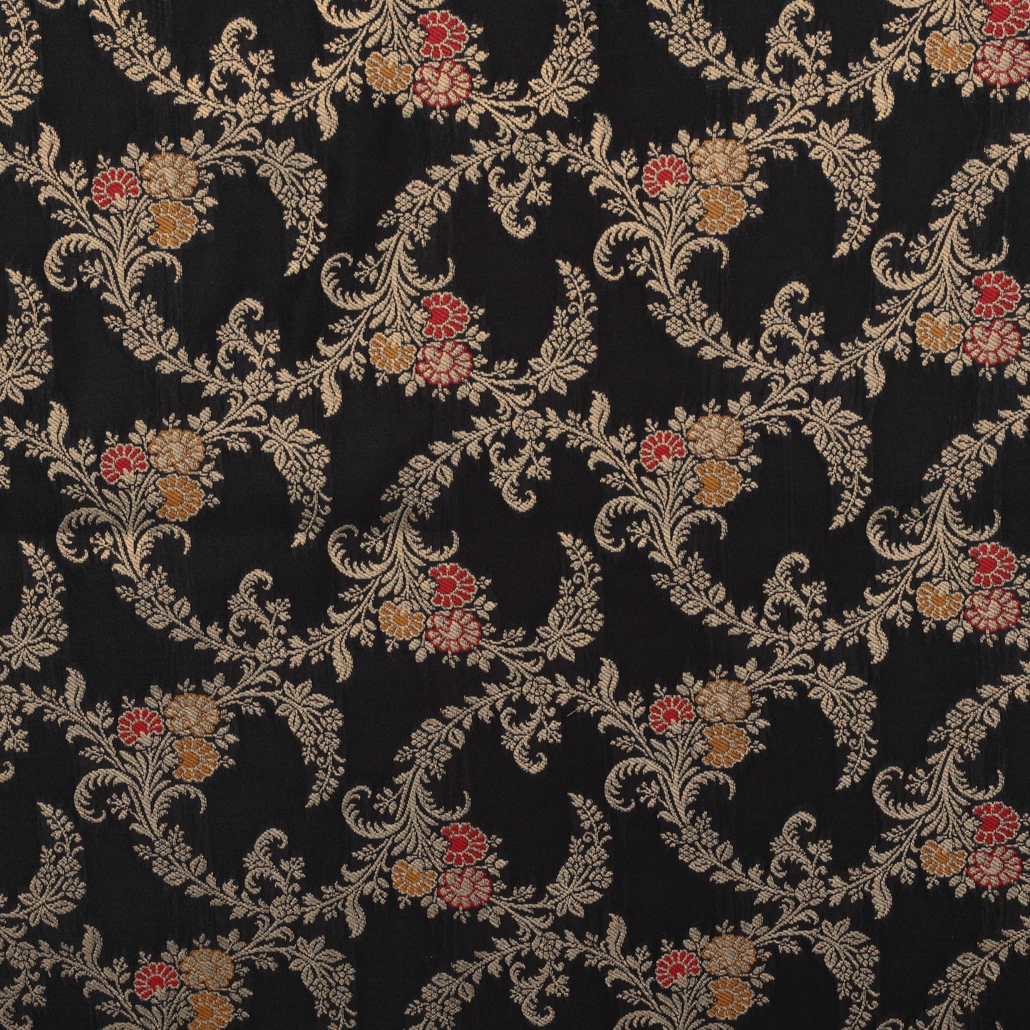 Black Color Satin Meena Brocade Fabric (Cut Pieces 1Mtr)