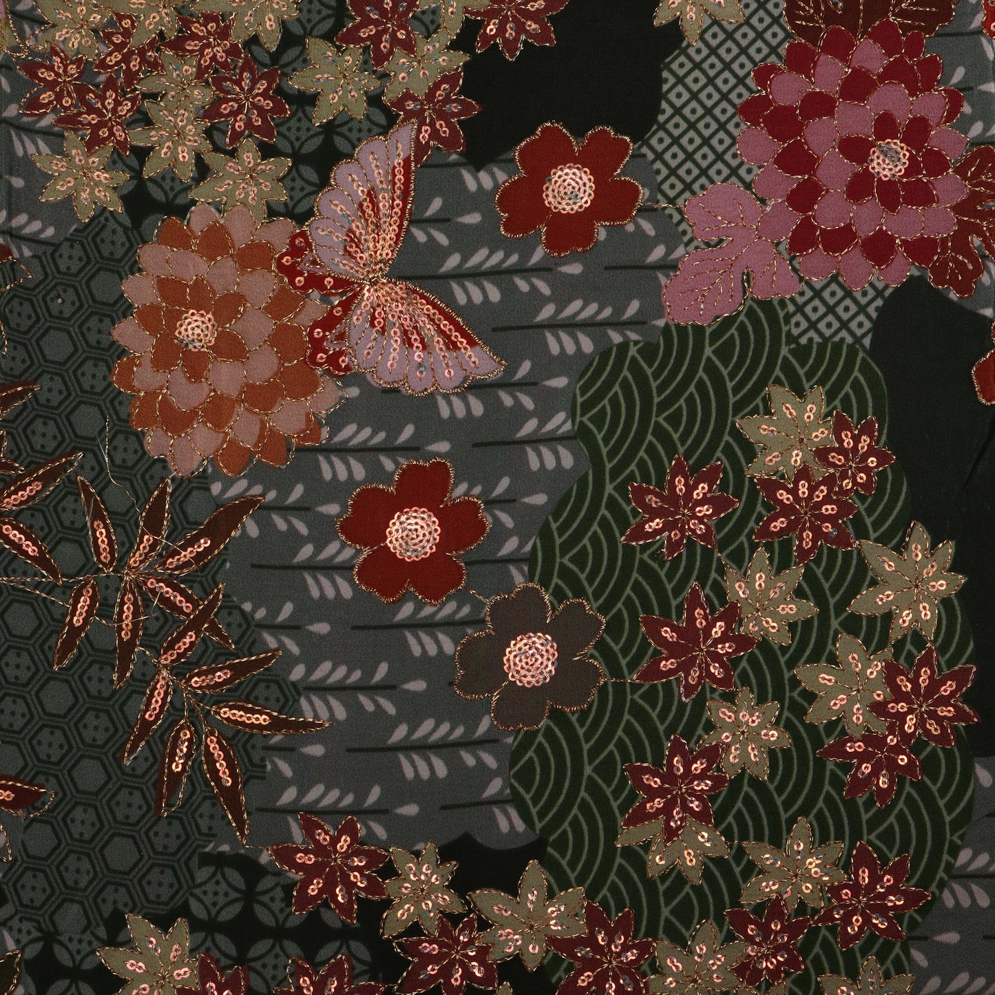 Multi-Color Crepe Position Print Embroidery Fabric