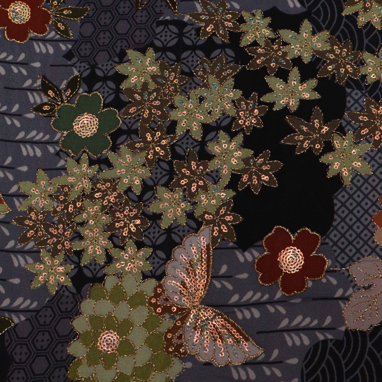 Multi-Color Crepe Position Print Embroidery Fabric