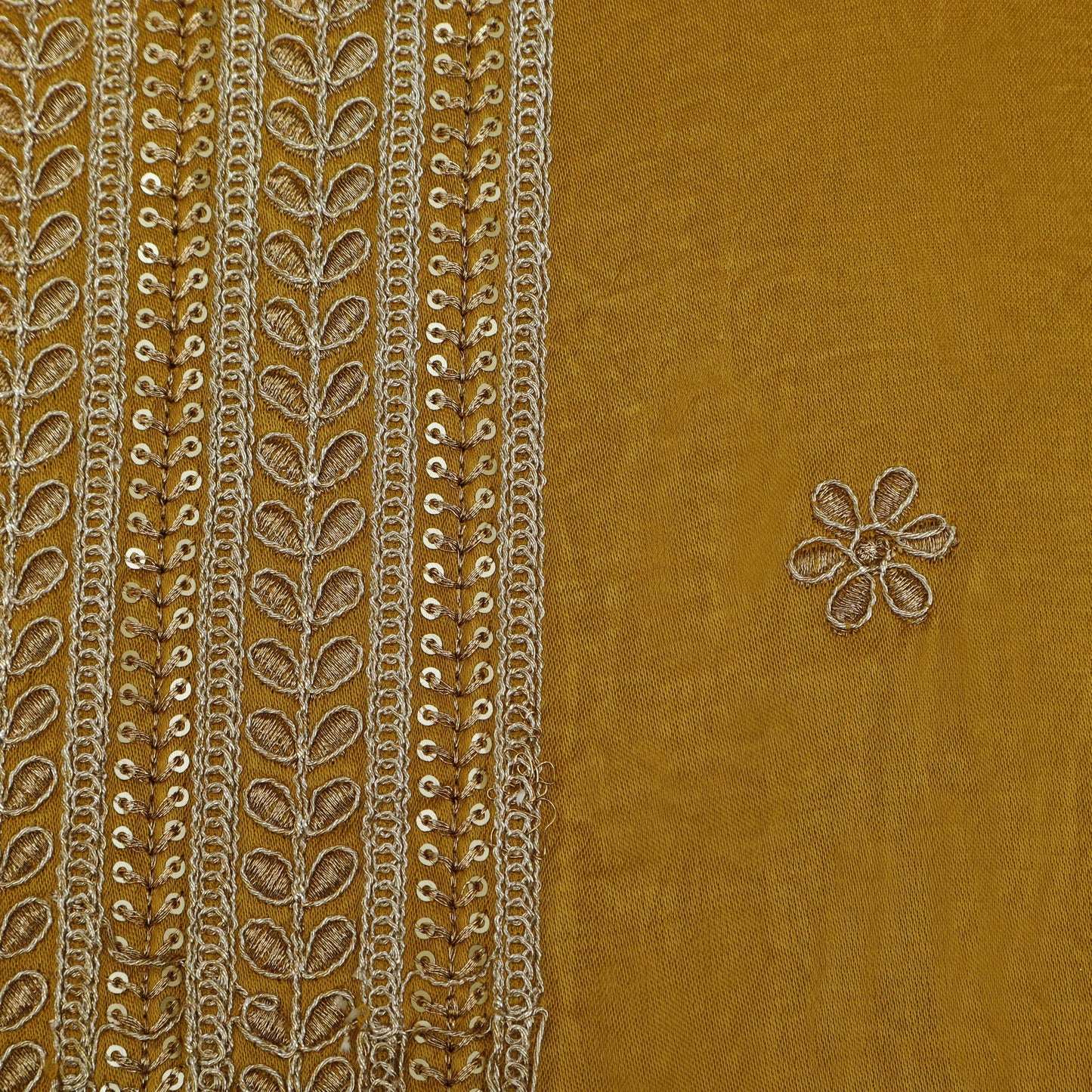 YELLOW Color Gajji Silk Border Embroidery Fabric