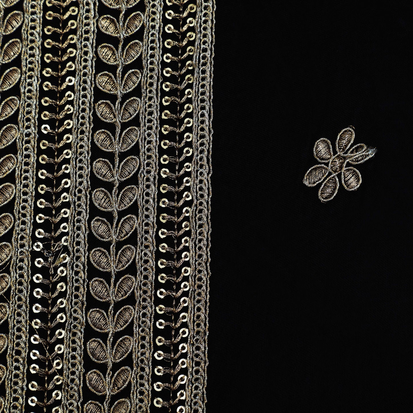 BLACK Color Gajji Silk Border Embroidery Fabric