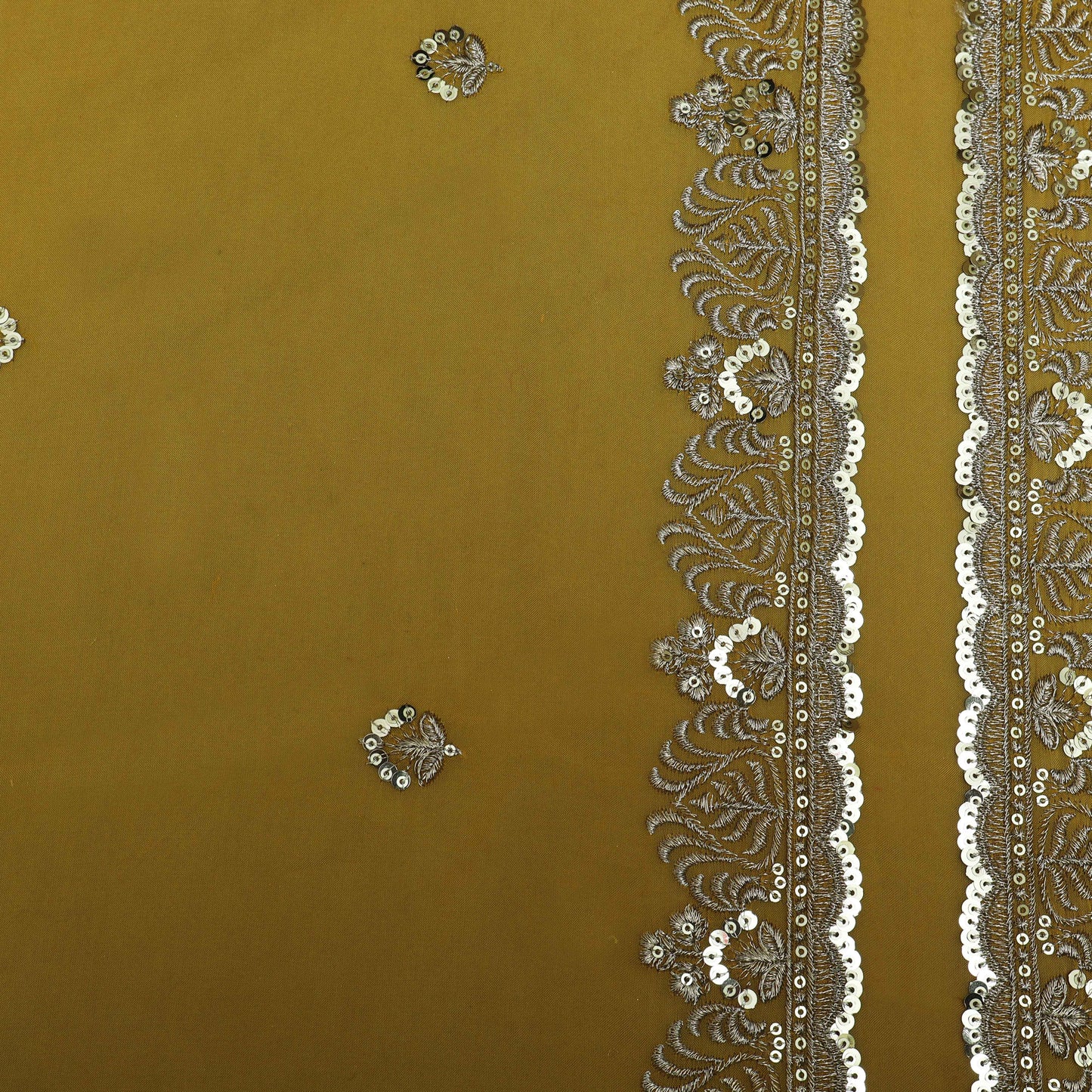 Mustard Color Organza Border Embroidery Fabric