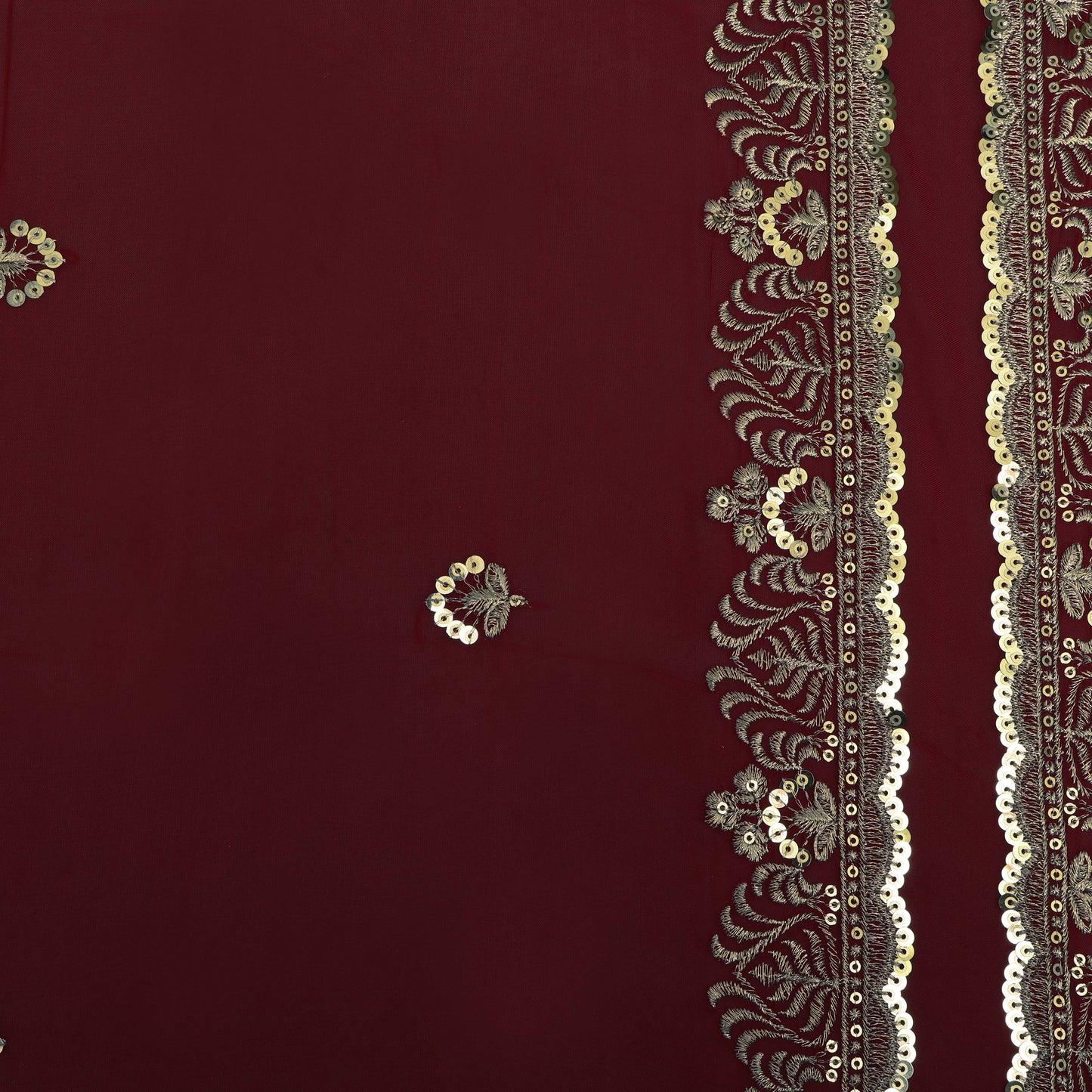 Maroon Color Organza Border Embroidery Fabric
