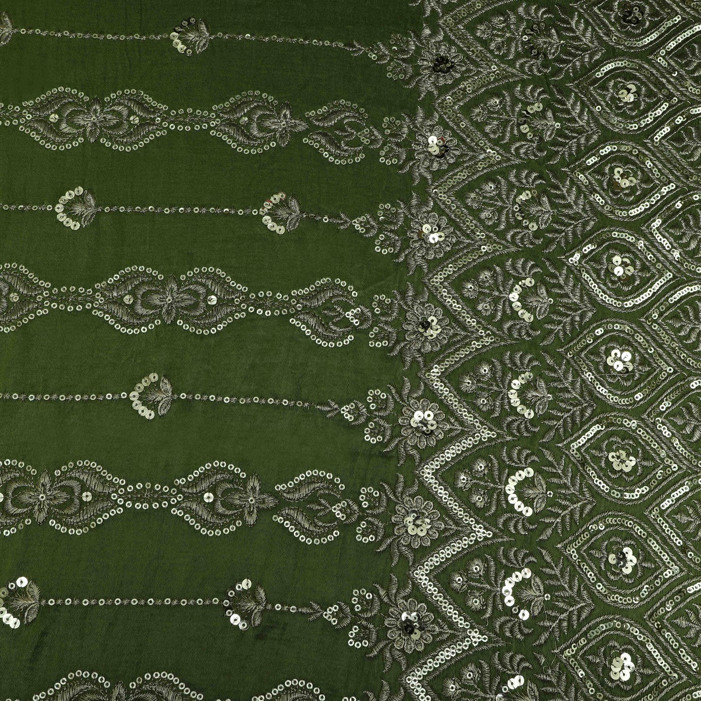 Mehndi Green Color Gajji Silk Border Embroidery Fabric