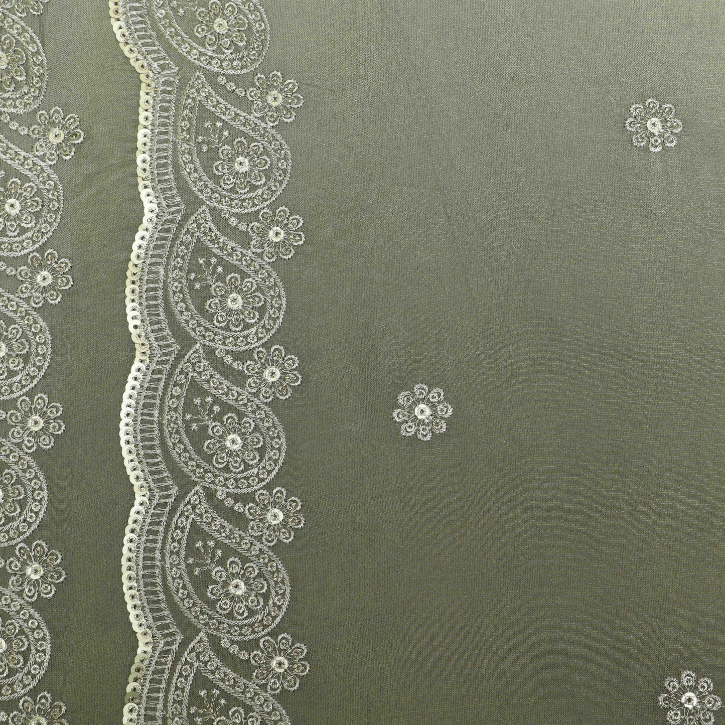 Sea Green Color Tissue border embroidery Fabric