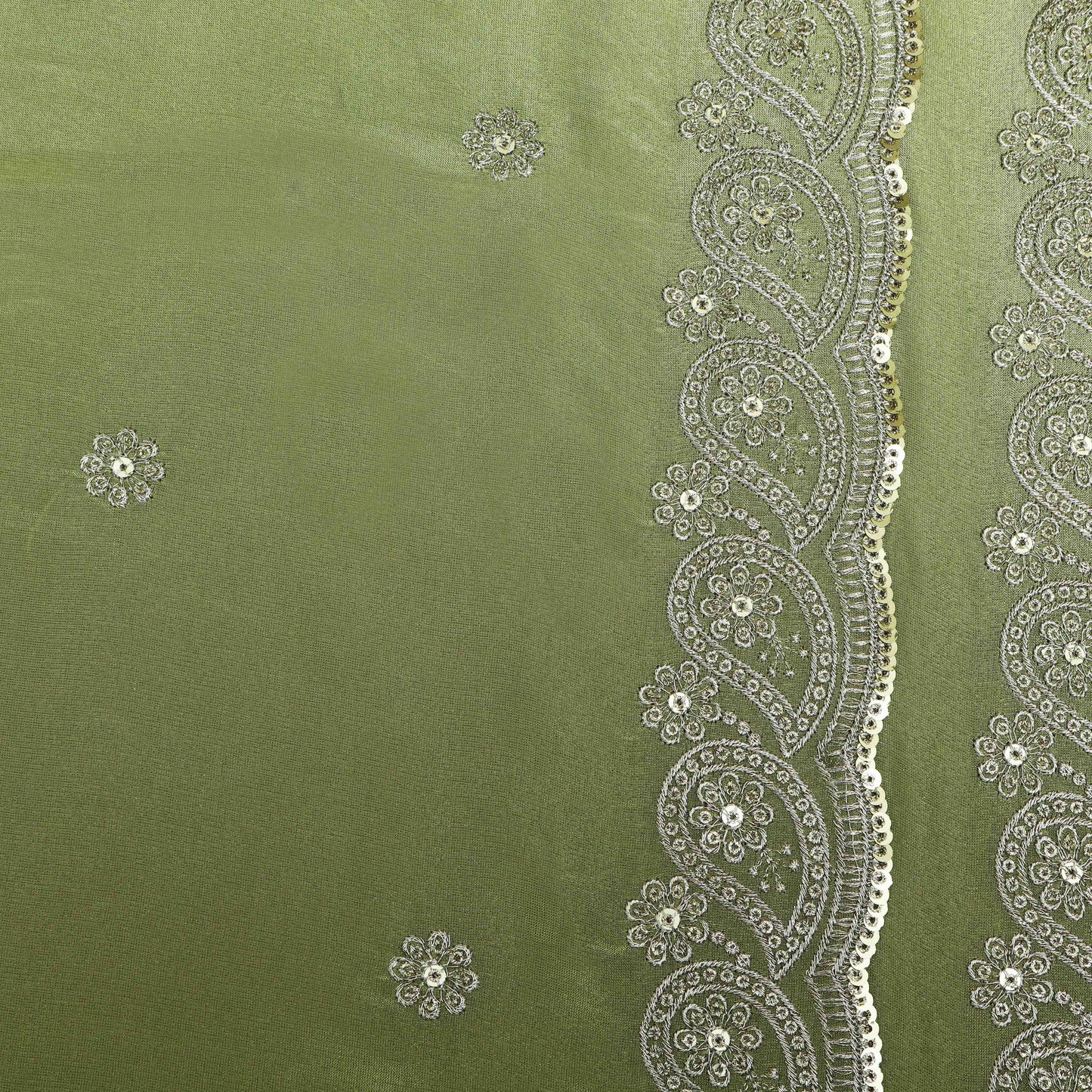 Pista Green Color Tissue border embroidery Fabric