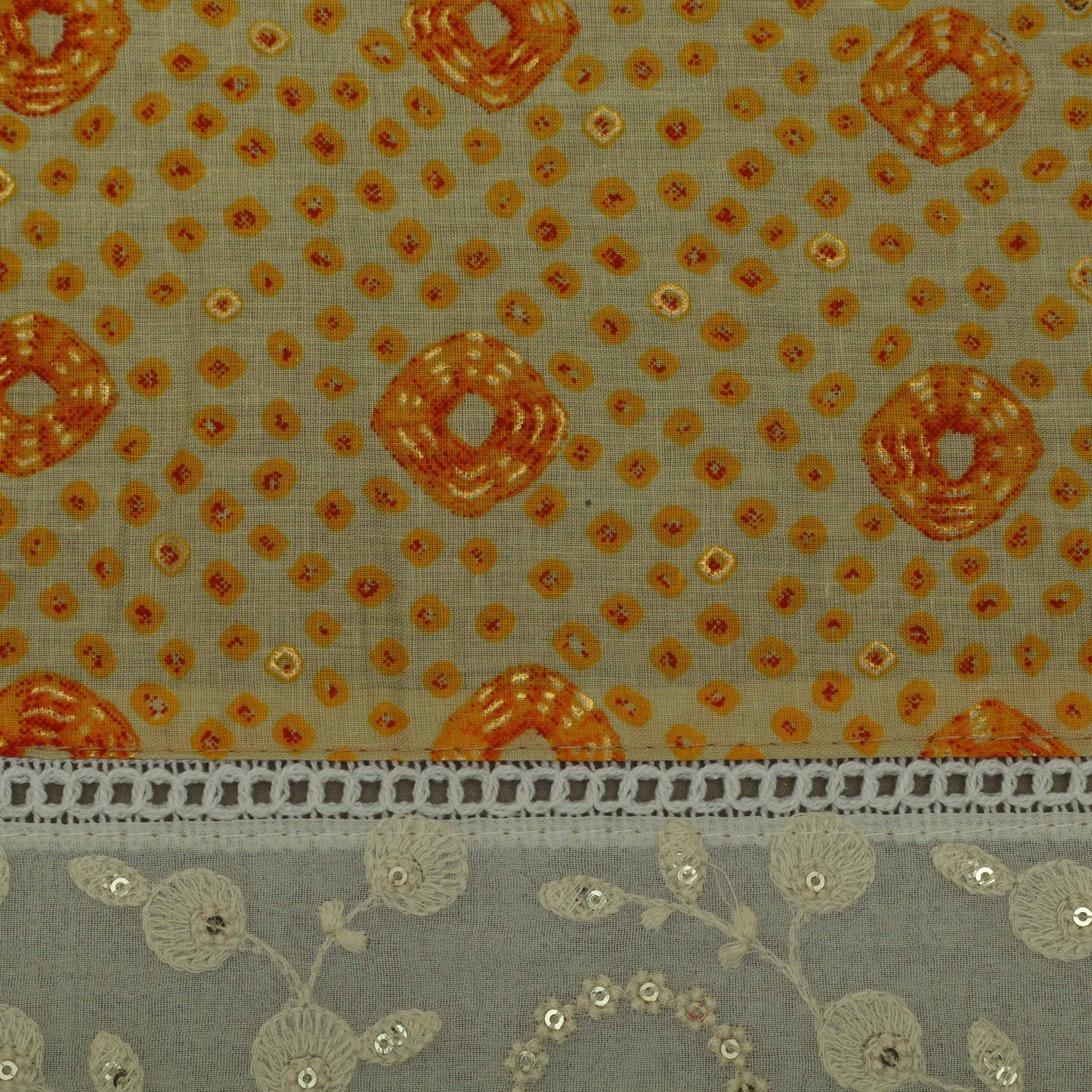 Colored Cotton Foil Print Border Embroidery Fabric