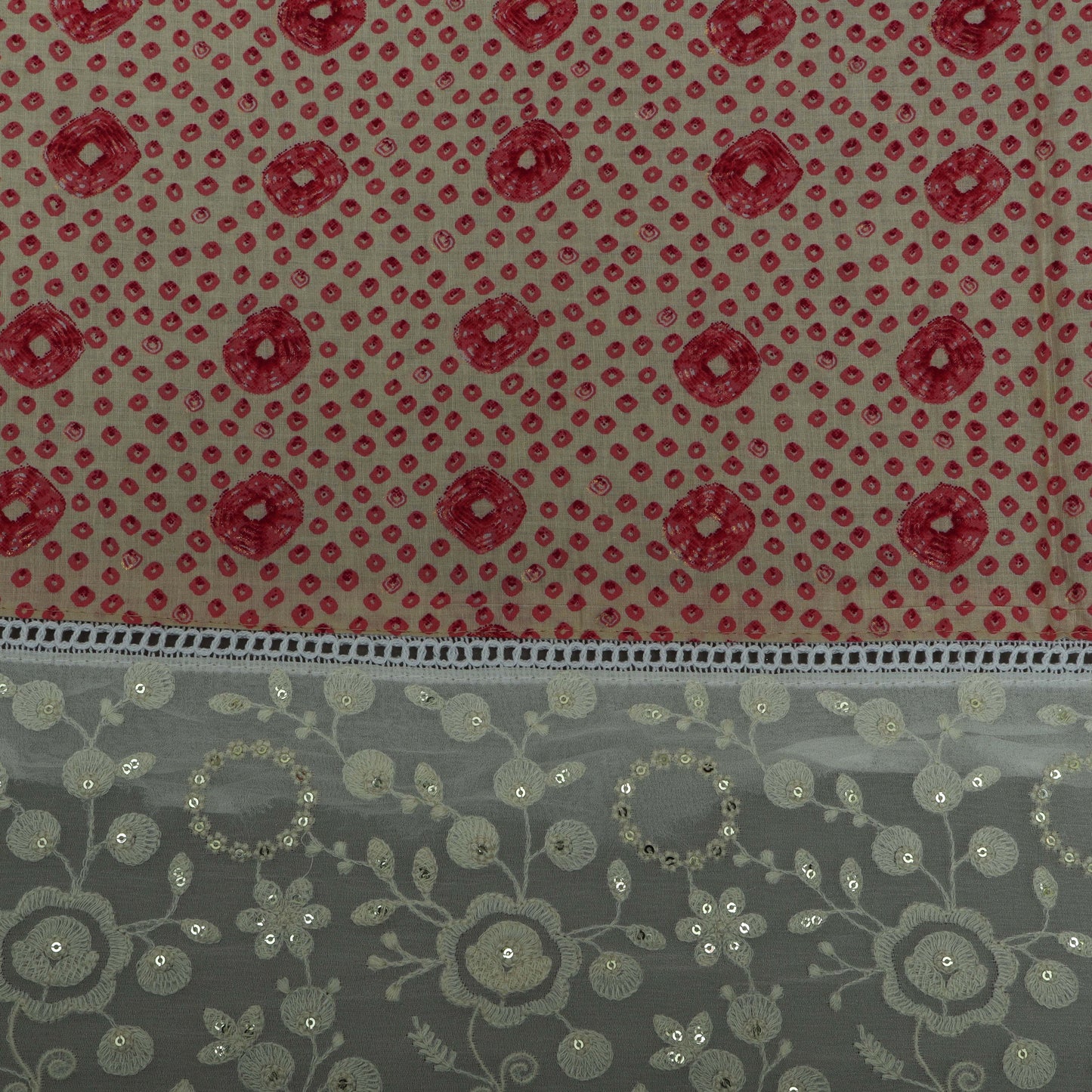 Colored Cotton Foil Print Border Embroidery Fabric