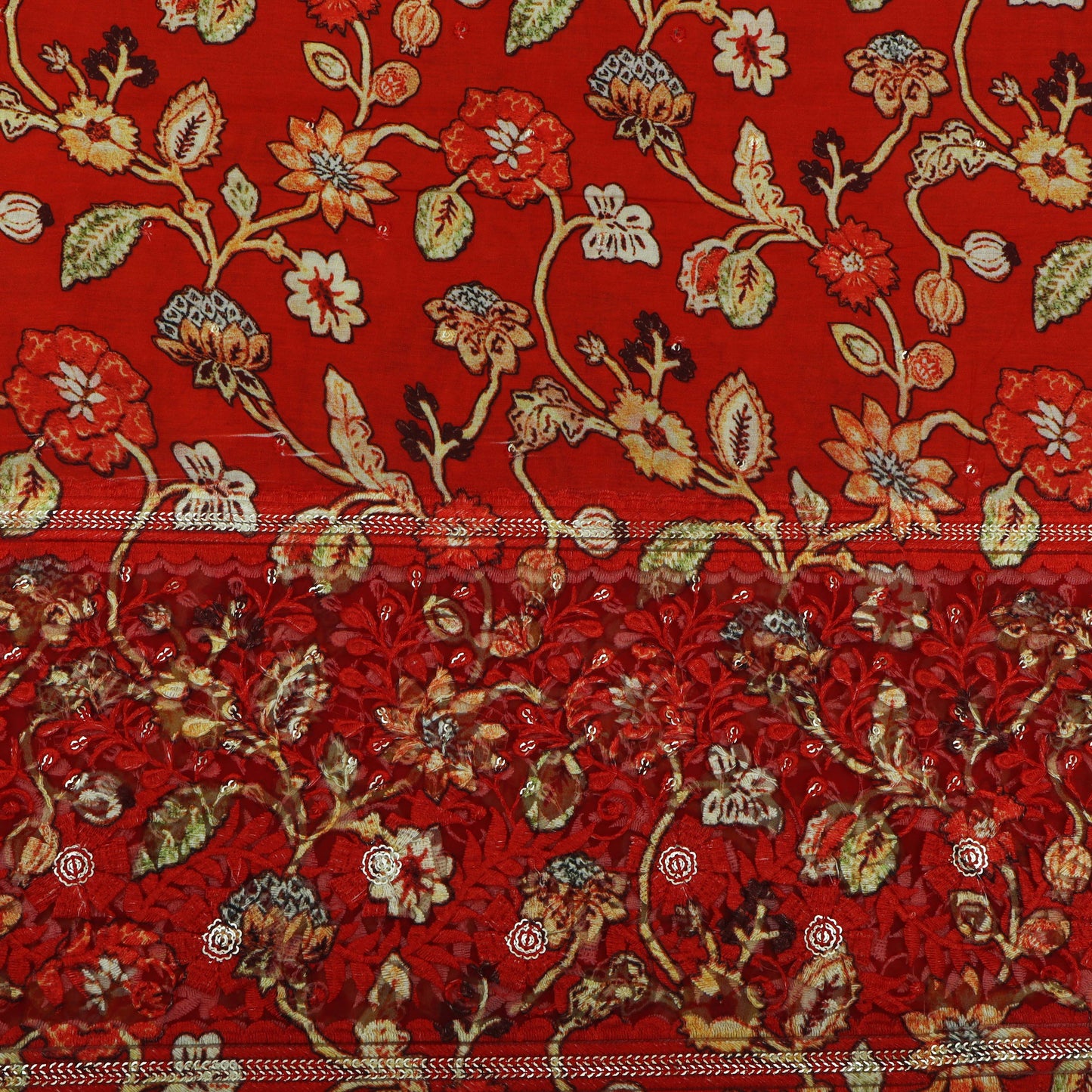 Multi-Color Cotton Print Border Embroidery Fabric