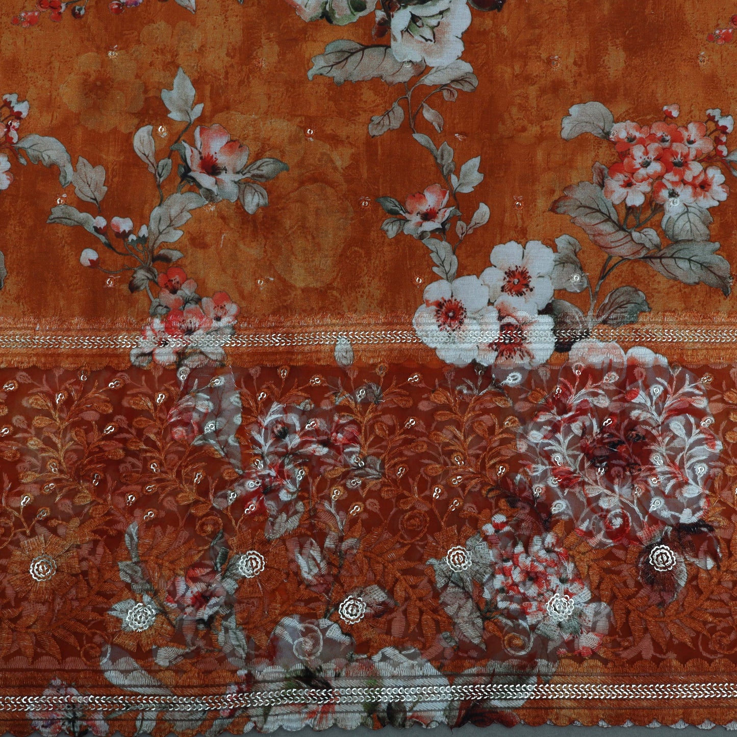 Multi-Color Cotton Print Border Embroidery Fabric