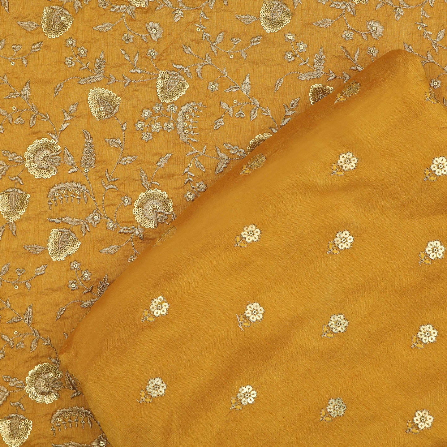 Mustard Color Nokia Silk Embroidery Fabric