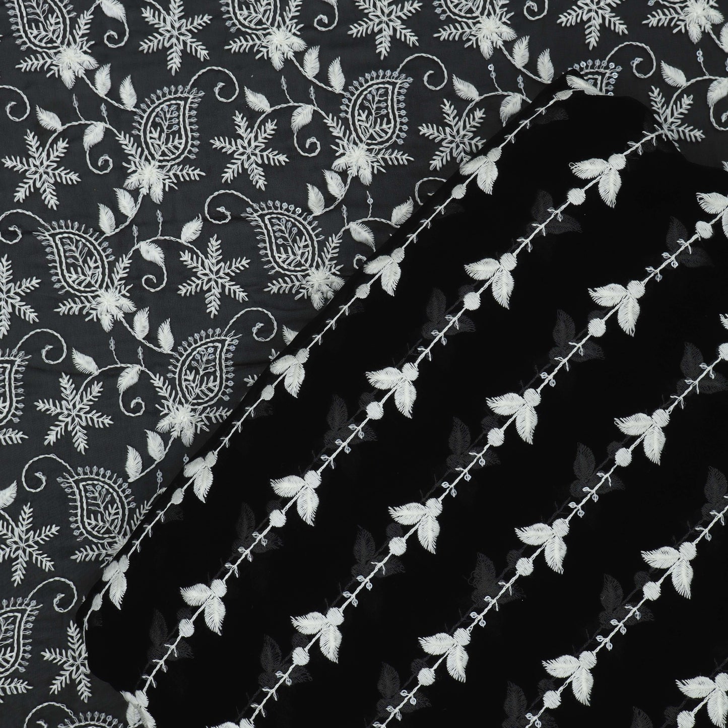BLACK Color Georgette Embroidery Fabric