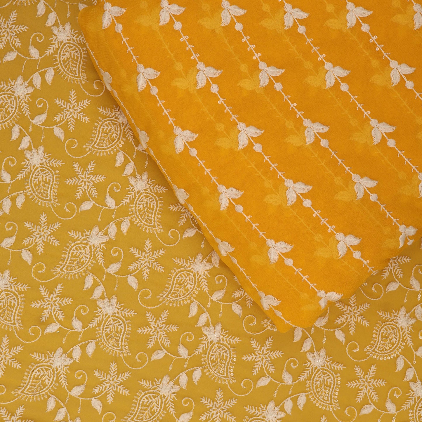 YELLOW Color Georgette Embroidery Fabric