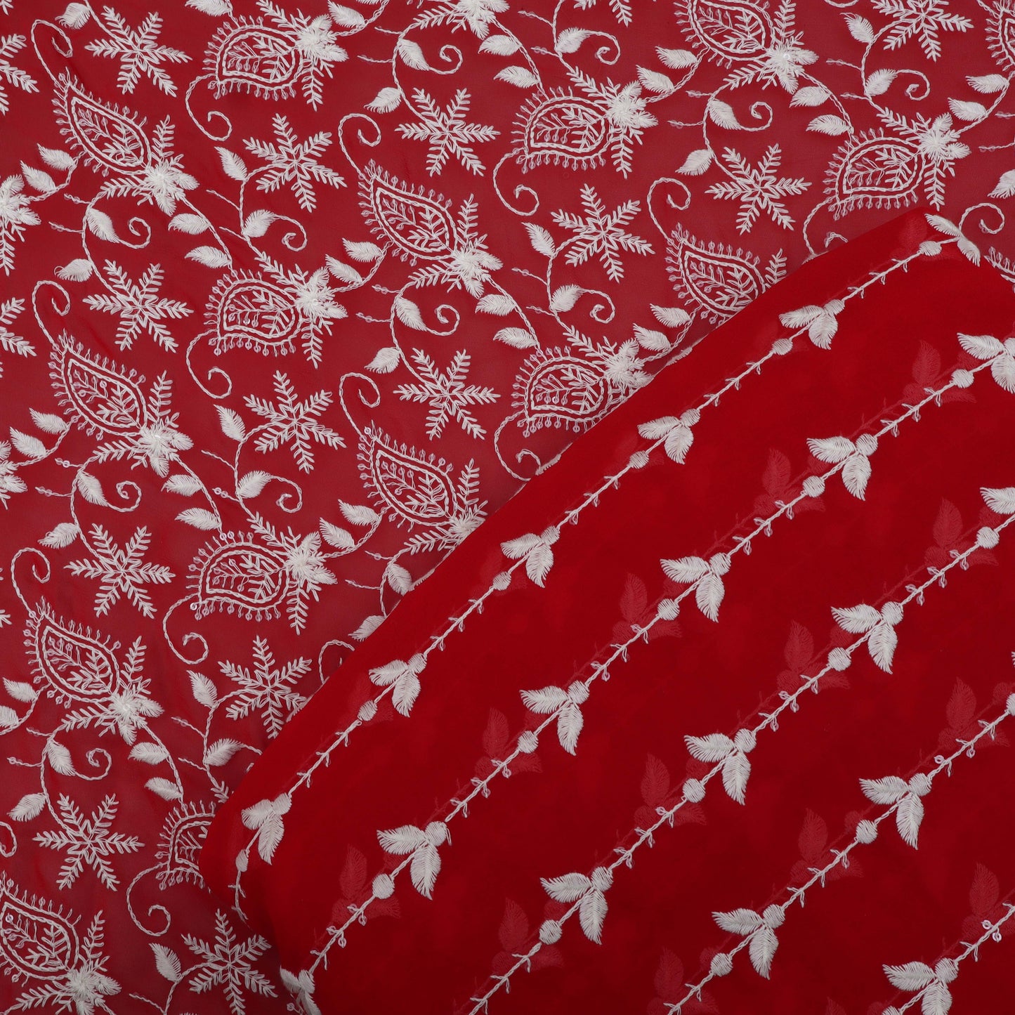 RED Color Georgette Embroidery Fabric