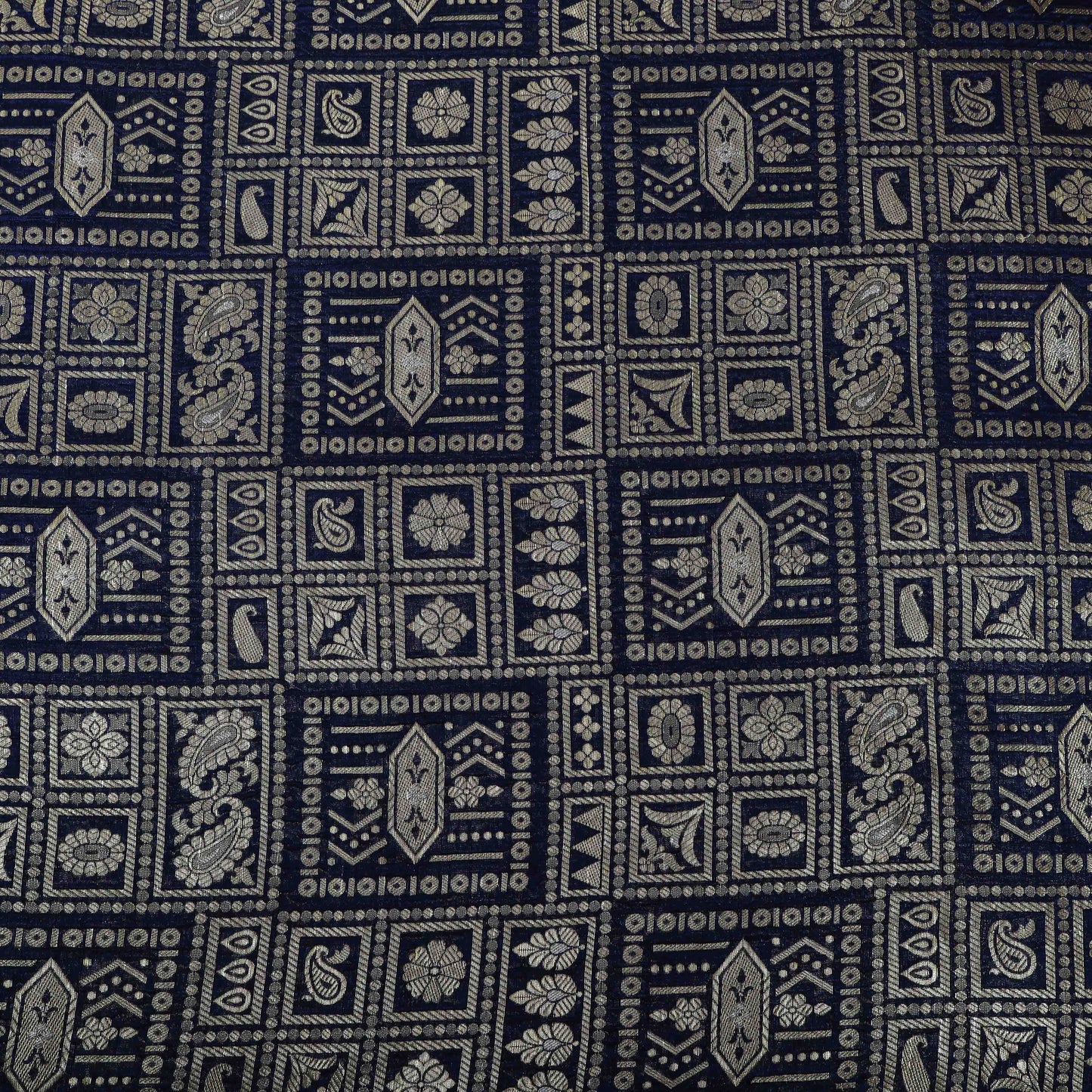 NAVY BLUE Color Katan Dupion Silk Brocade Fabric