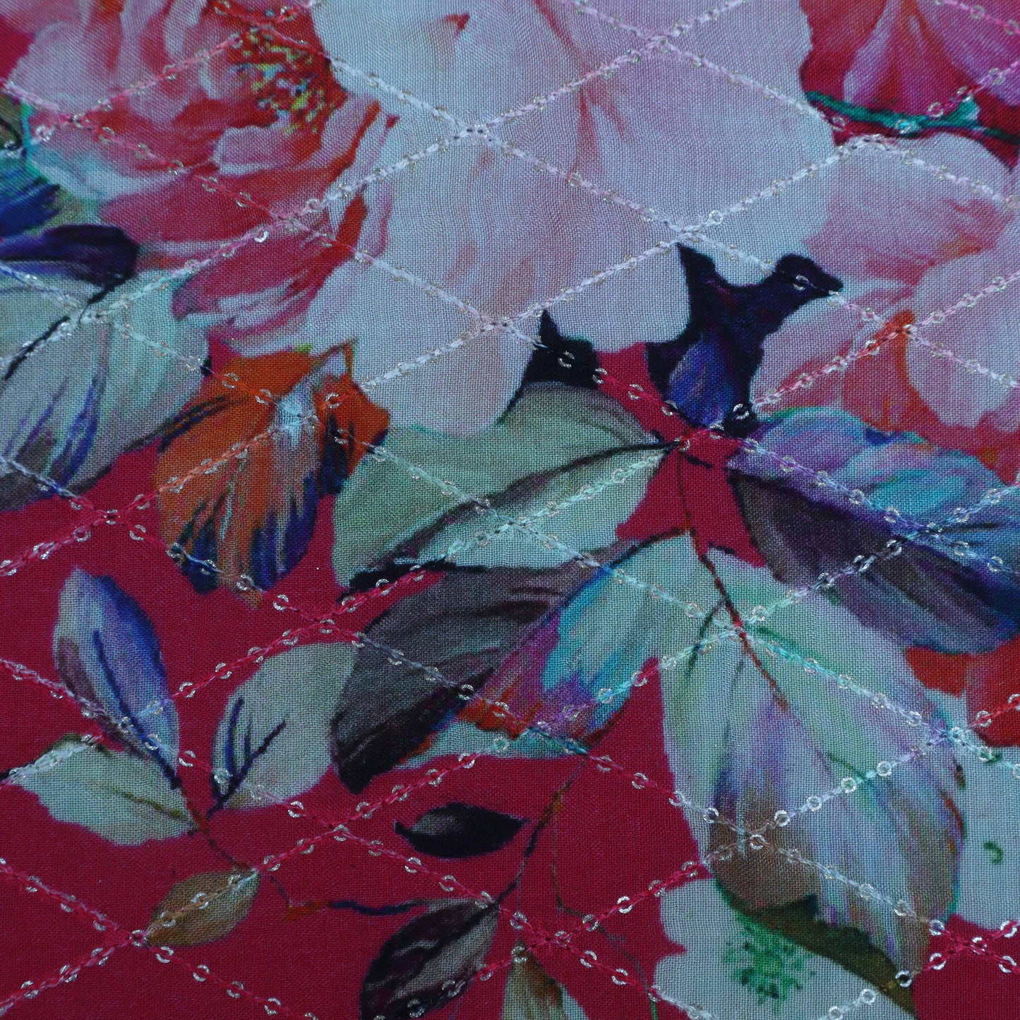 Multi-Color MulMul silk Print Embroidery Fabric
