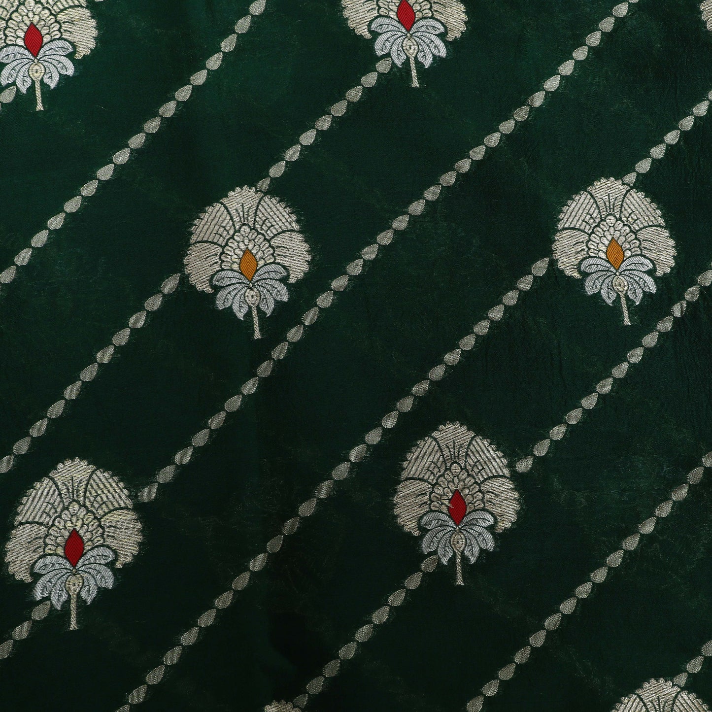 BOTTLE GREEN Color Katan Dupion Silk Brocade Fabric