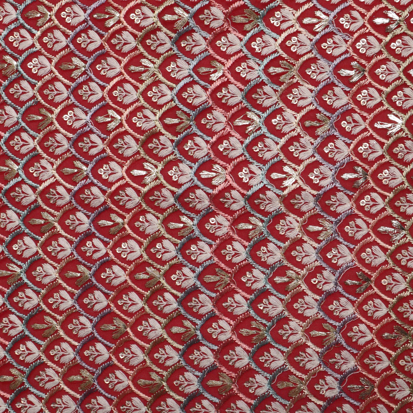 RED Color Georgette Embroidery Fabric