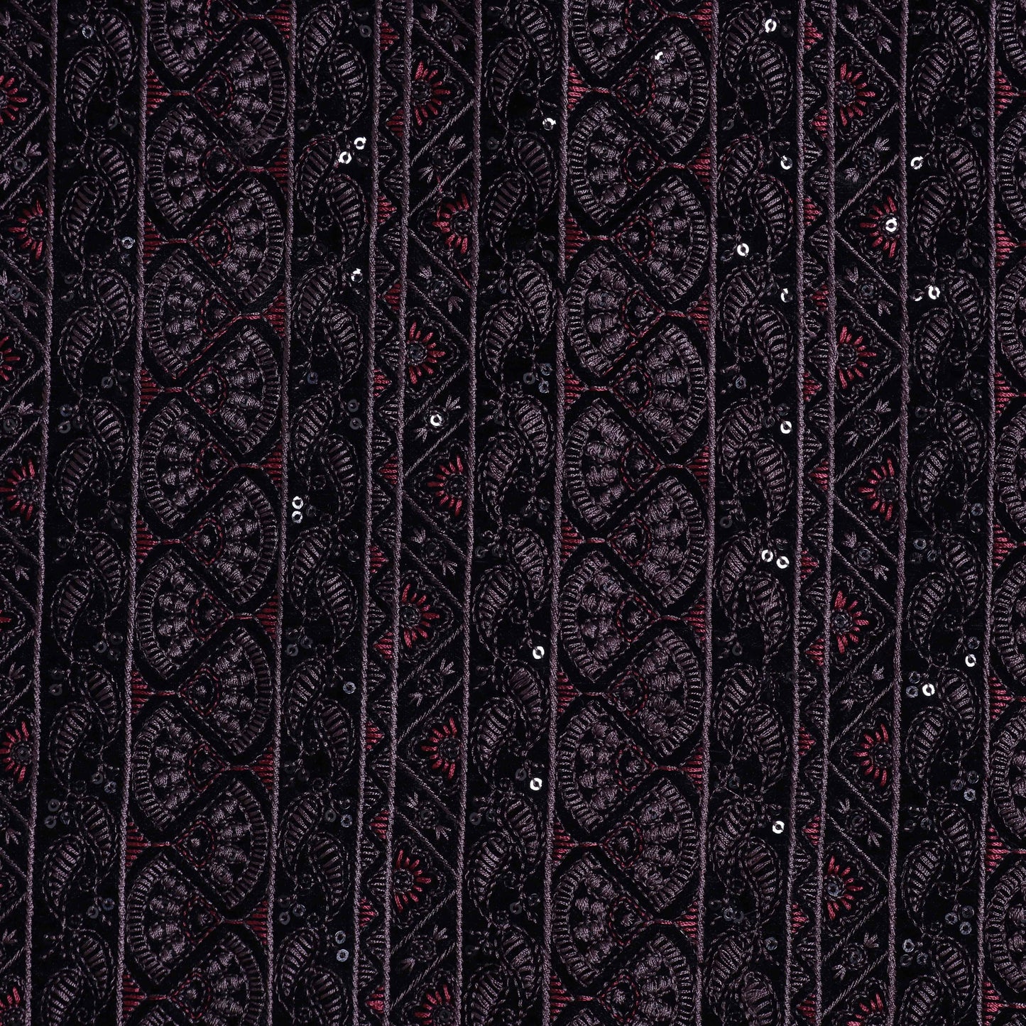 Black Color Velvet Embroidery 44' Fabric