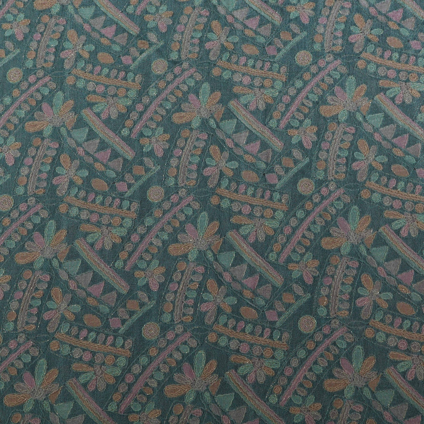 Sea Green Color Fabric Dola Position Print Emb