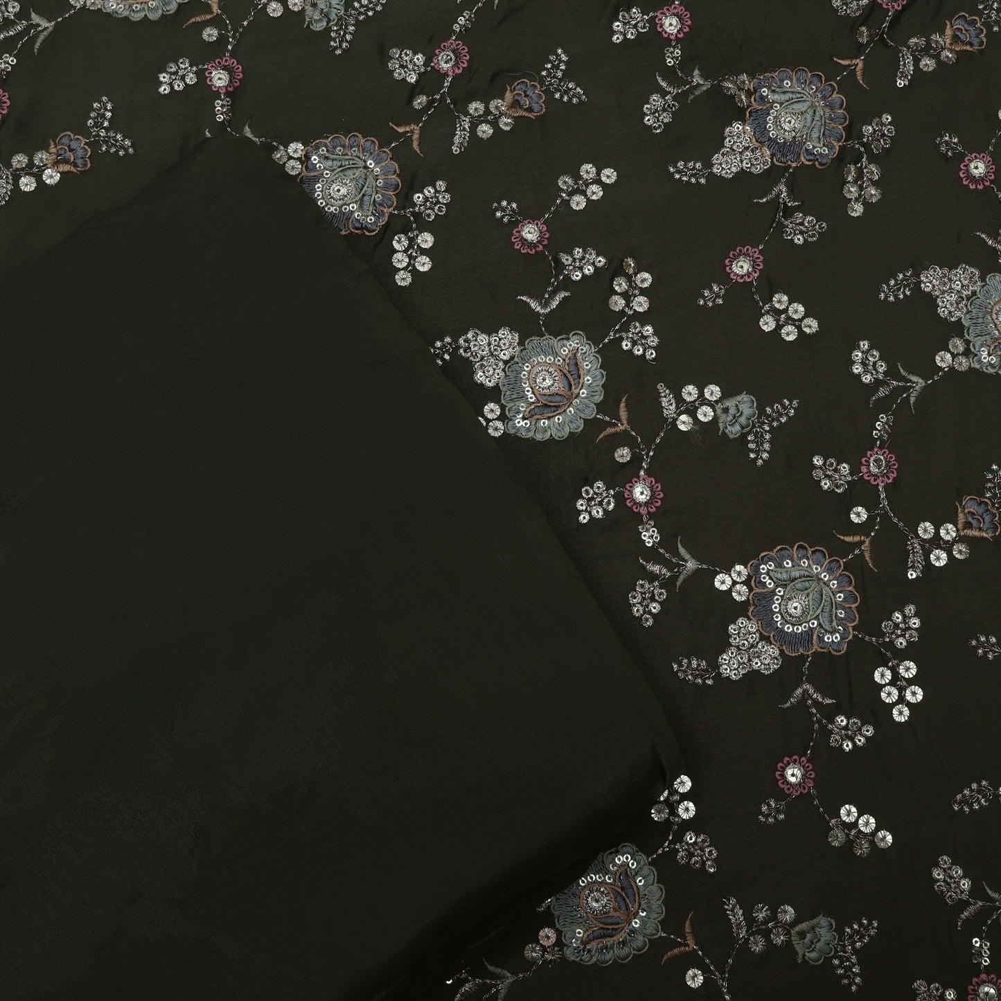 Mehndi Green Color Chinon Embroidery Fabric