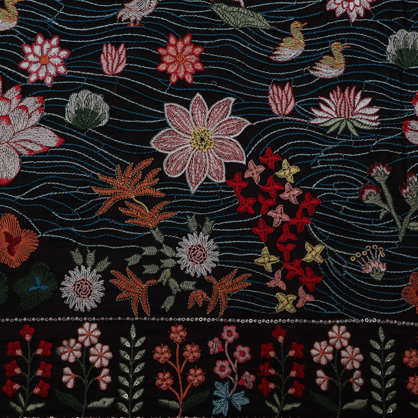 BLACK Color Georgette Embroidery Fabric