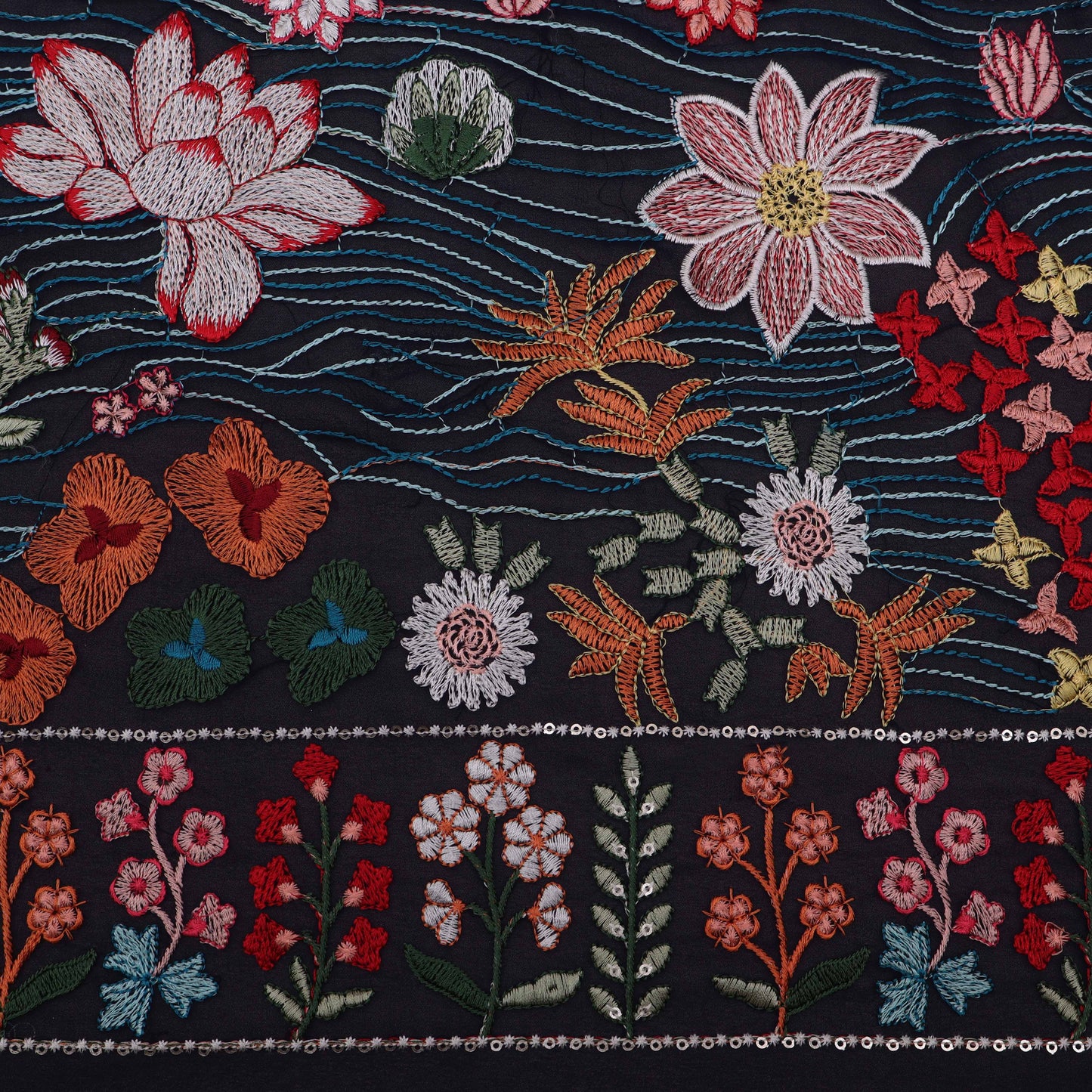 NAVY BLUE Color Georgette Embroidery Fabric