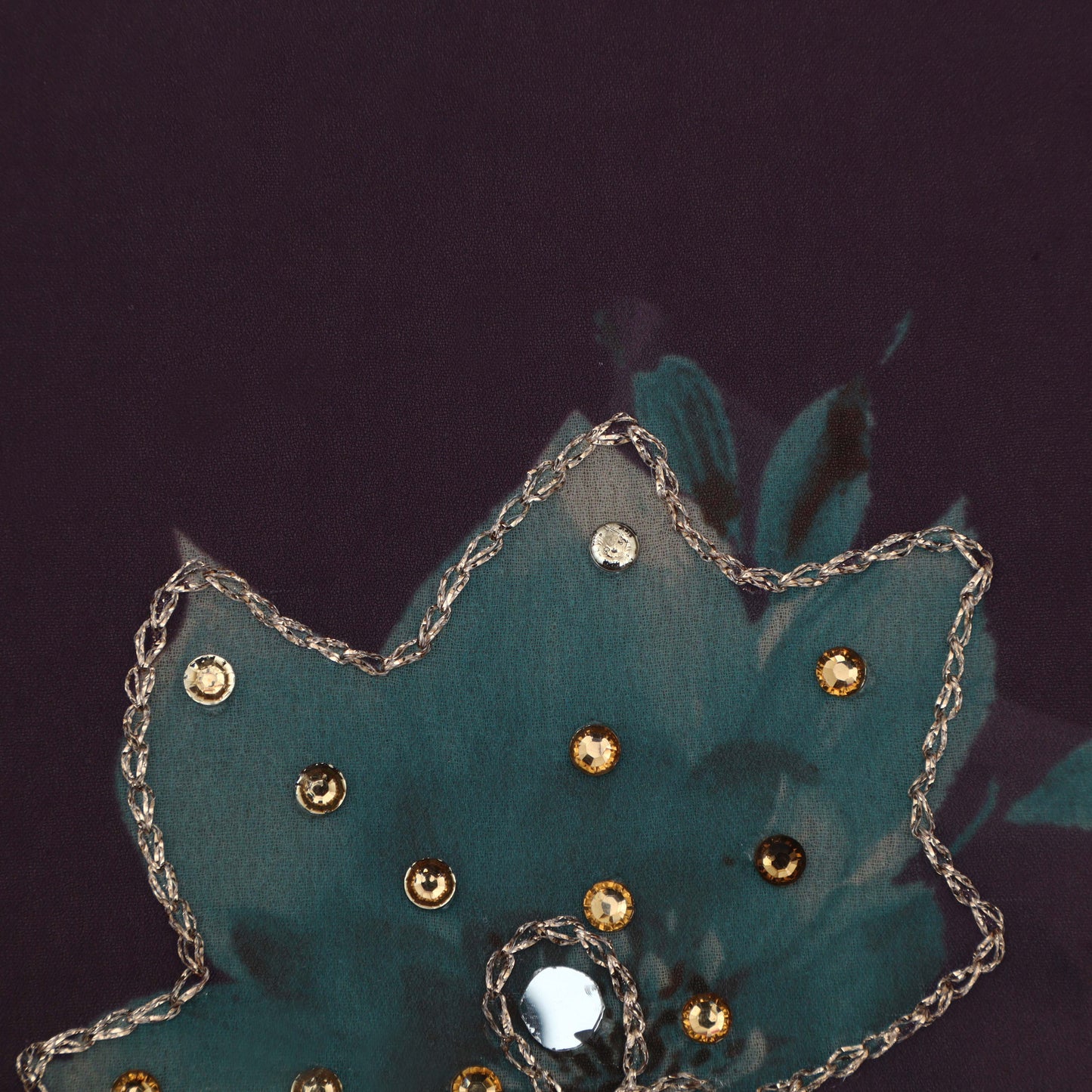 PURPLE Color Georgette Print Mirror Work Fabric