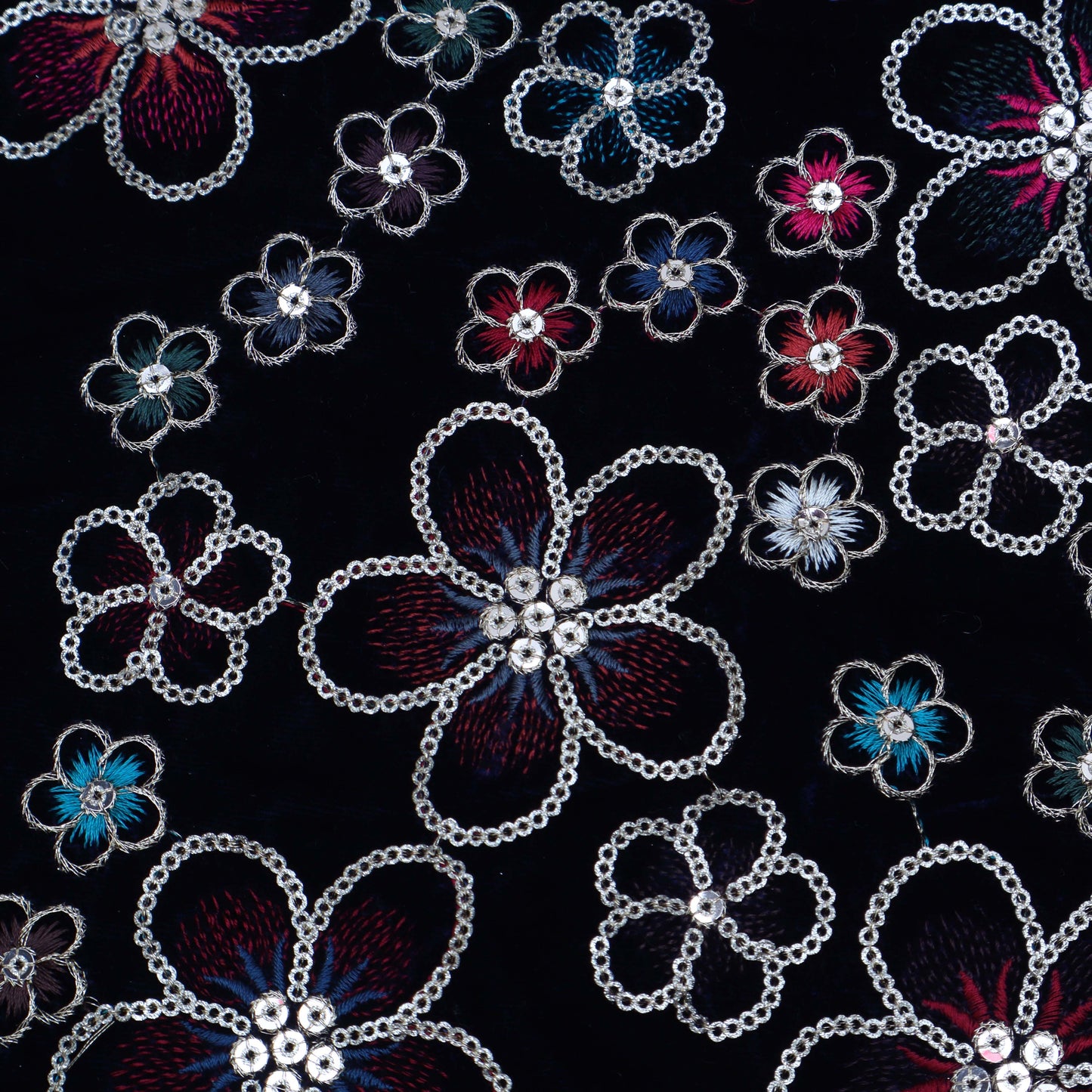 Multi-Color Velvet Embroidery Fabric