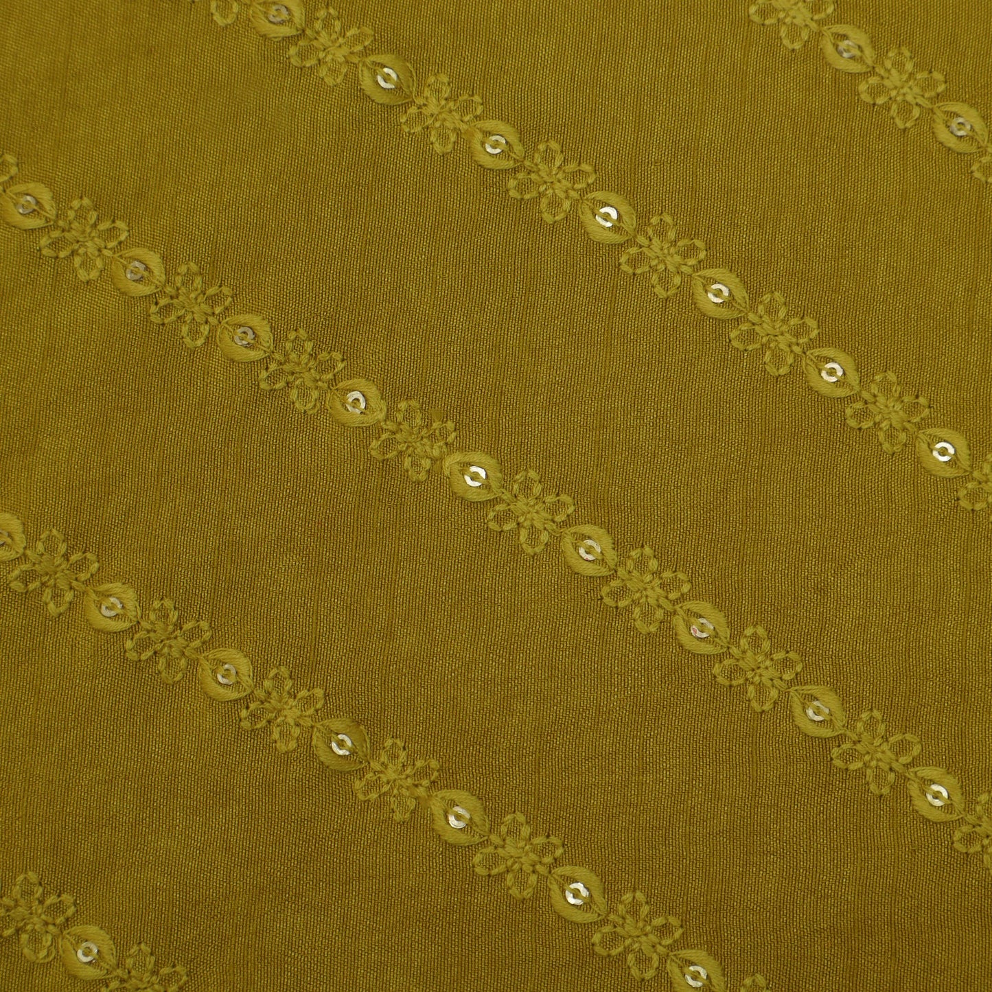 Mustard Color Nokia Silk Embroidery Fabric