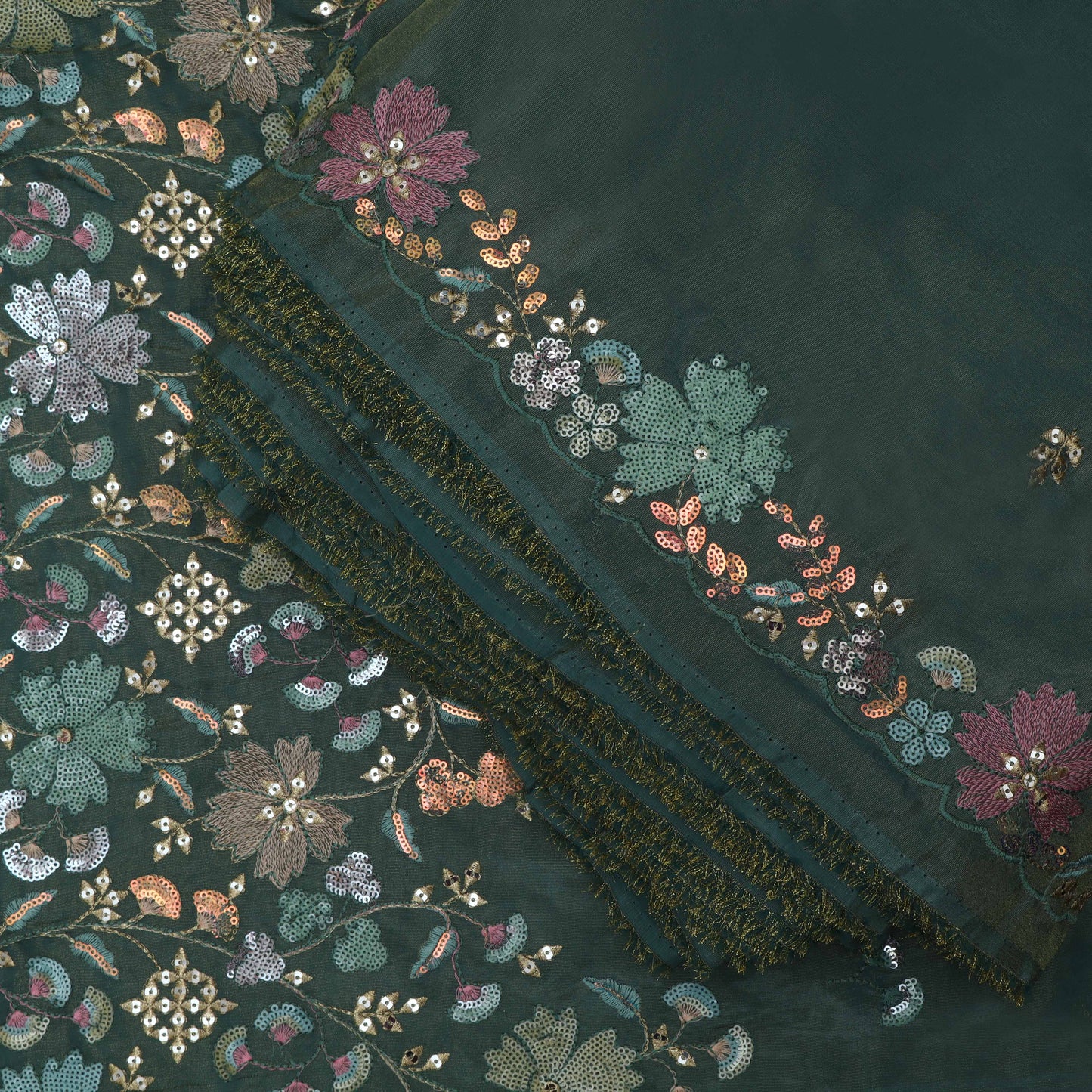 Green Color Tissue Embroidery Fabric